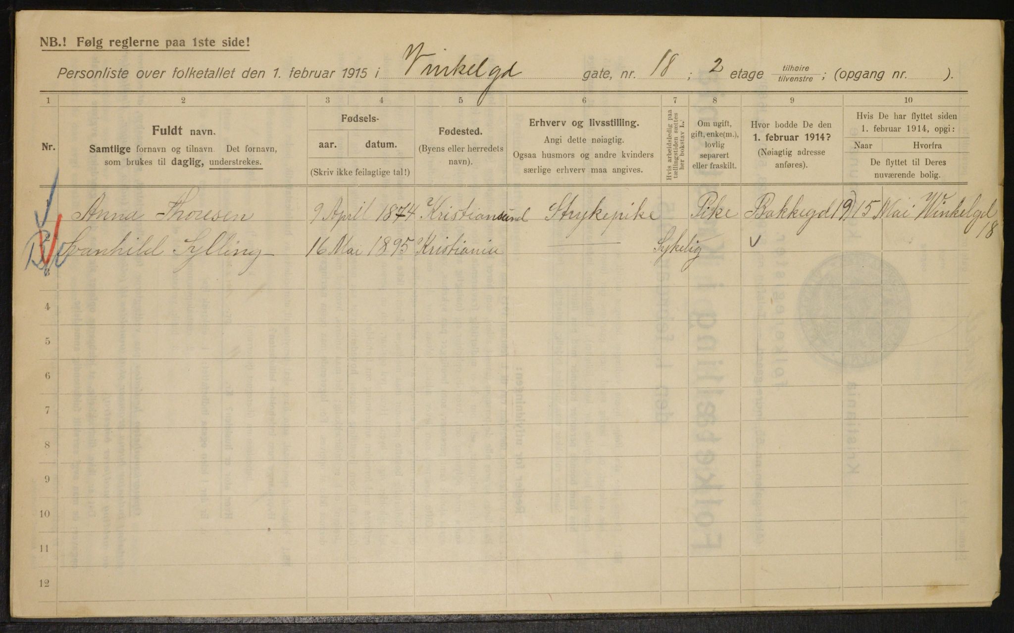 OBA, Municipal Census 1915 for Kristiania, 1915, p. 124680