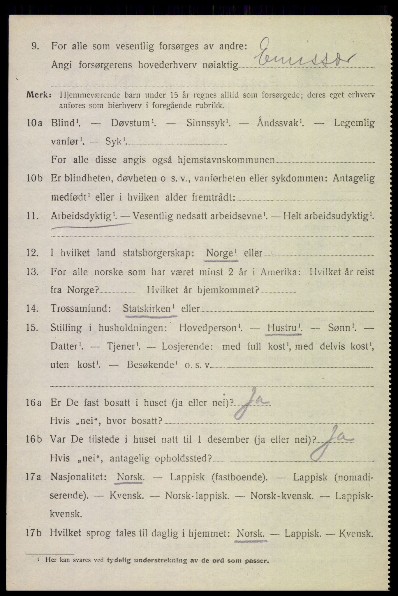 SAT, 1920 census for Evenes, 1920, p. 12199