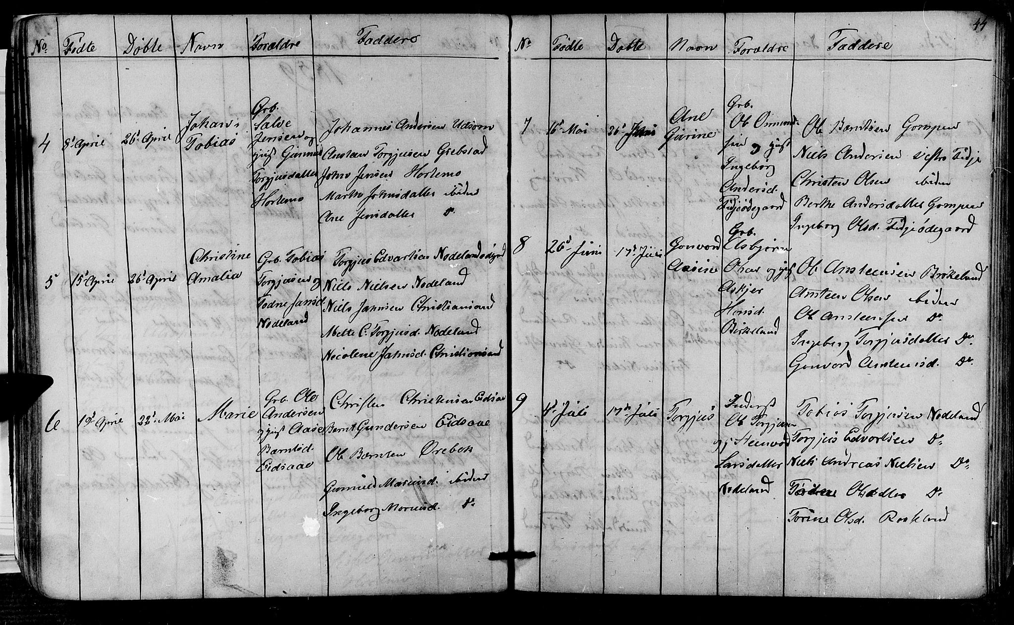 Søgne sokneprestkontor, SAK/1111-0037/F/Fb/Fba/L0002: Parish register (copy) no. B 2, 1848-1873, p. 44