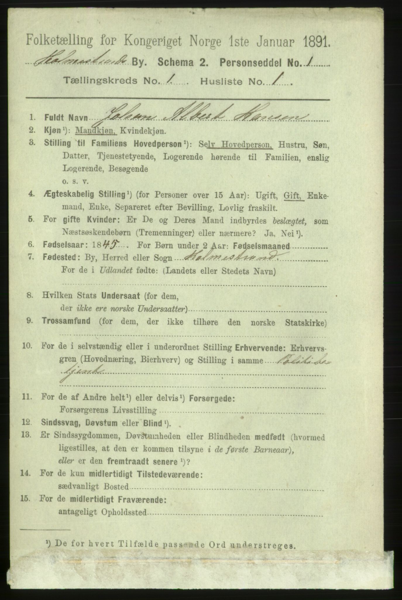 RA, 1891 census for 0702 Holmestrand, 1891, p. 485