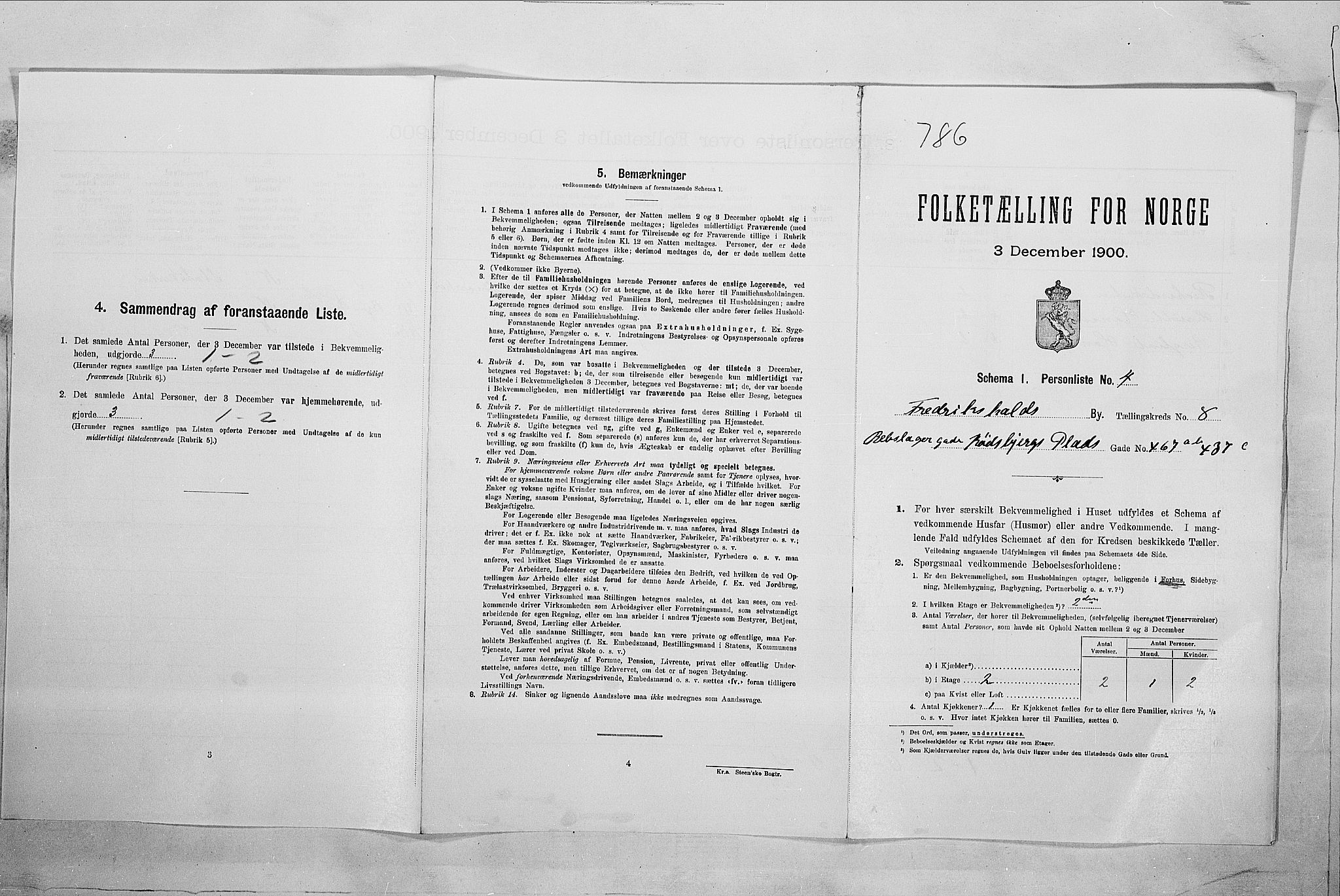 SAO, 1900 census for Fredrikshald, 1900