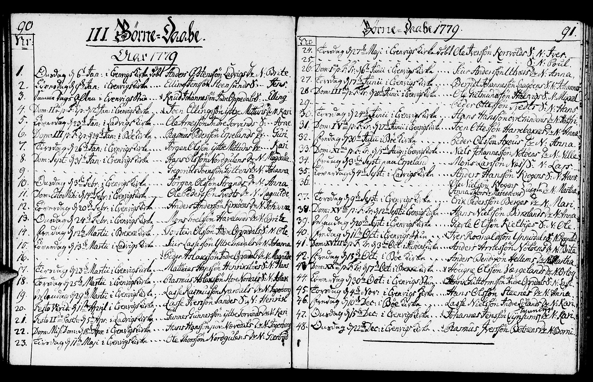 Gulen sokneprestembete, SAB/A-80201/H/Haa/Haaa/L0014: Parish register (official) no. A 14, 1779-1788, p. 90-91