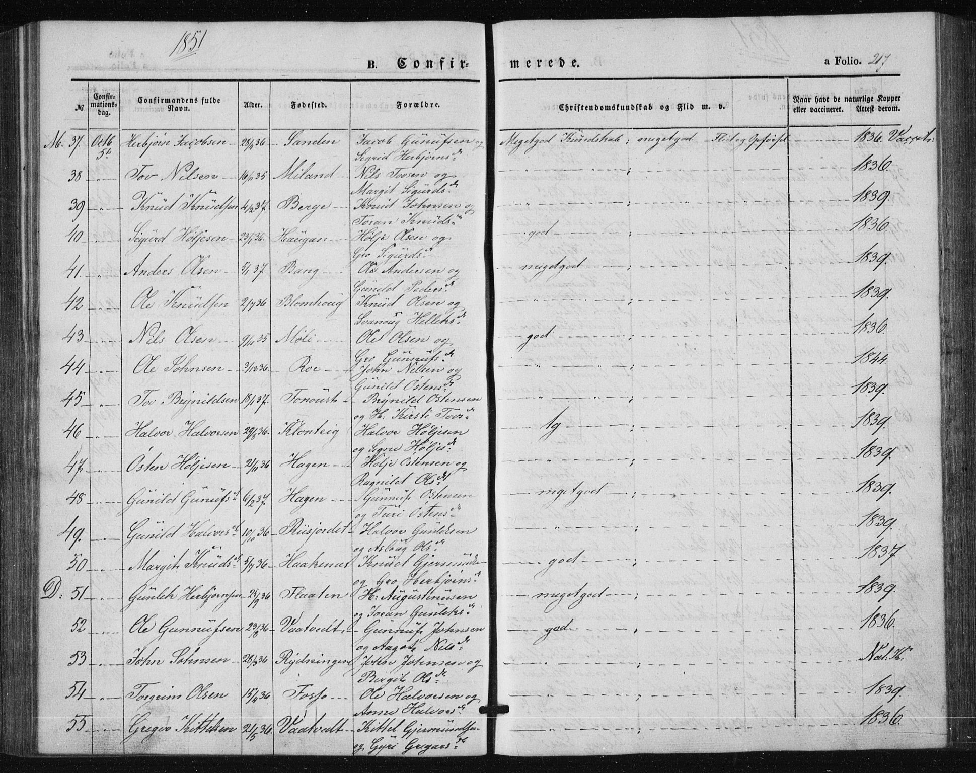 Tinn kirkebøker, SAKO/A-308/F/Fa/L0005: Parish register (official) no. I 5, 1844-1856, p. 217