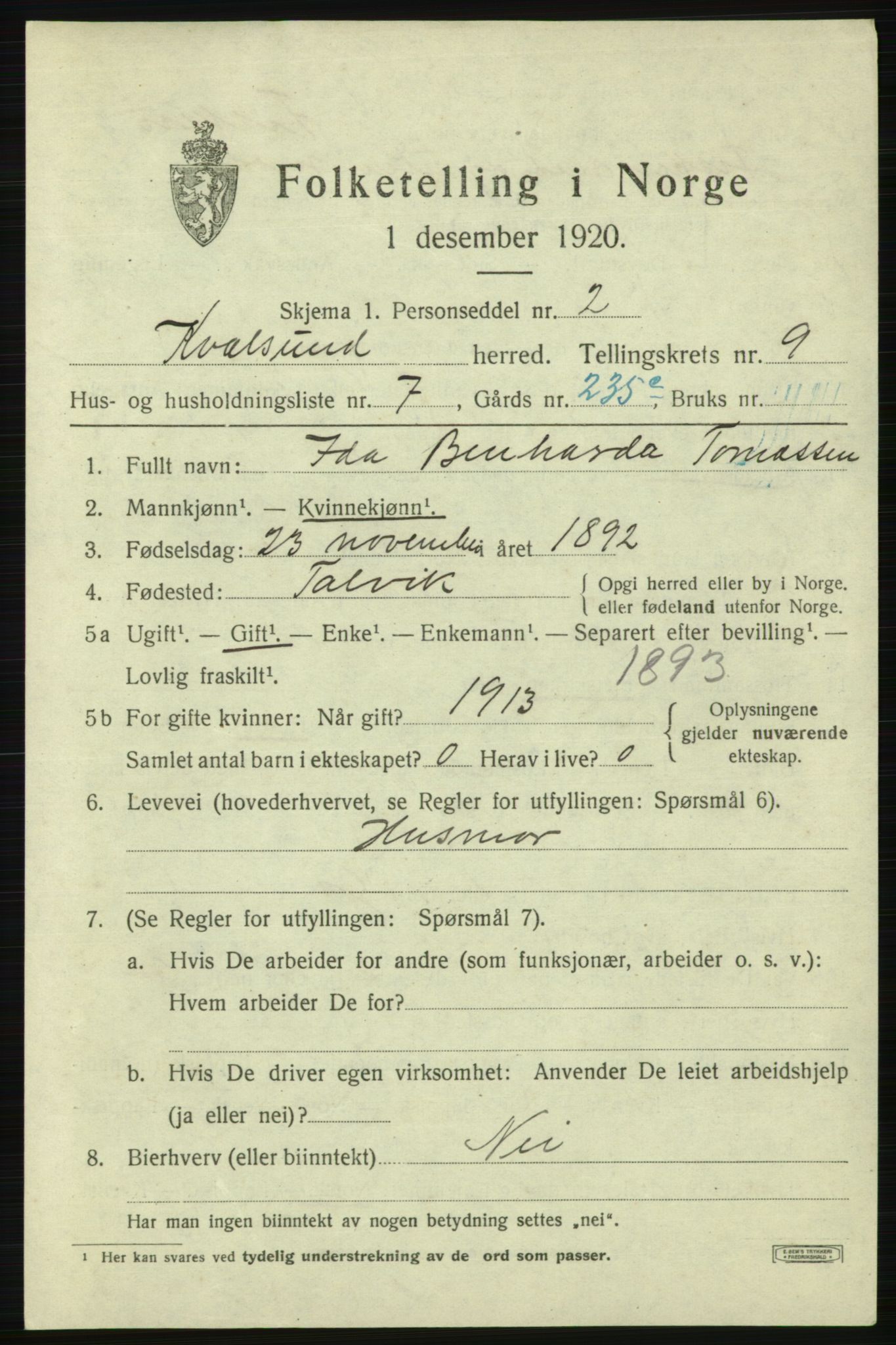 SATØ, 1920 census for , 1920, p. 2844