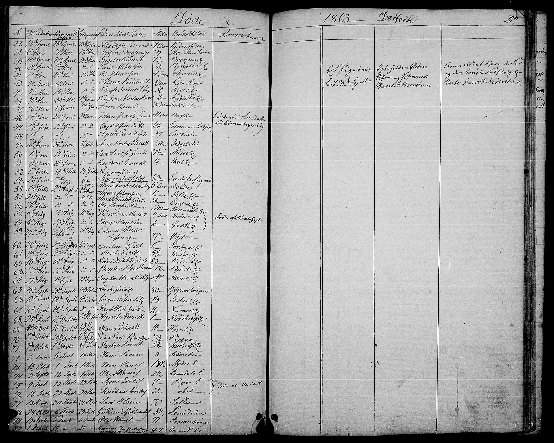 Søndre Land prestekontor, SAH/PREST-122/L/L0001: Parish register (copy) no. 1, 1849-1883, p. 209