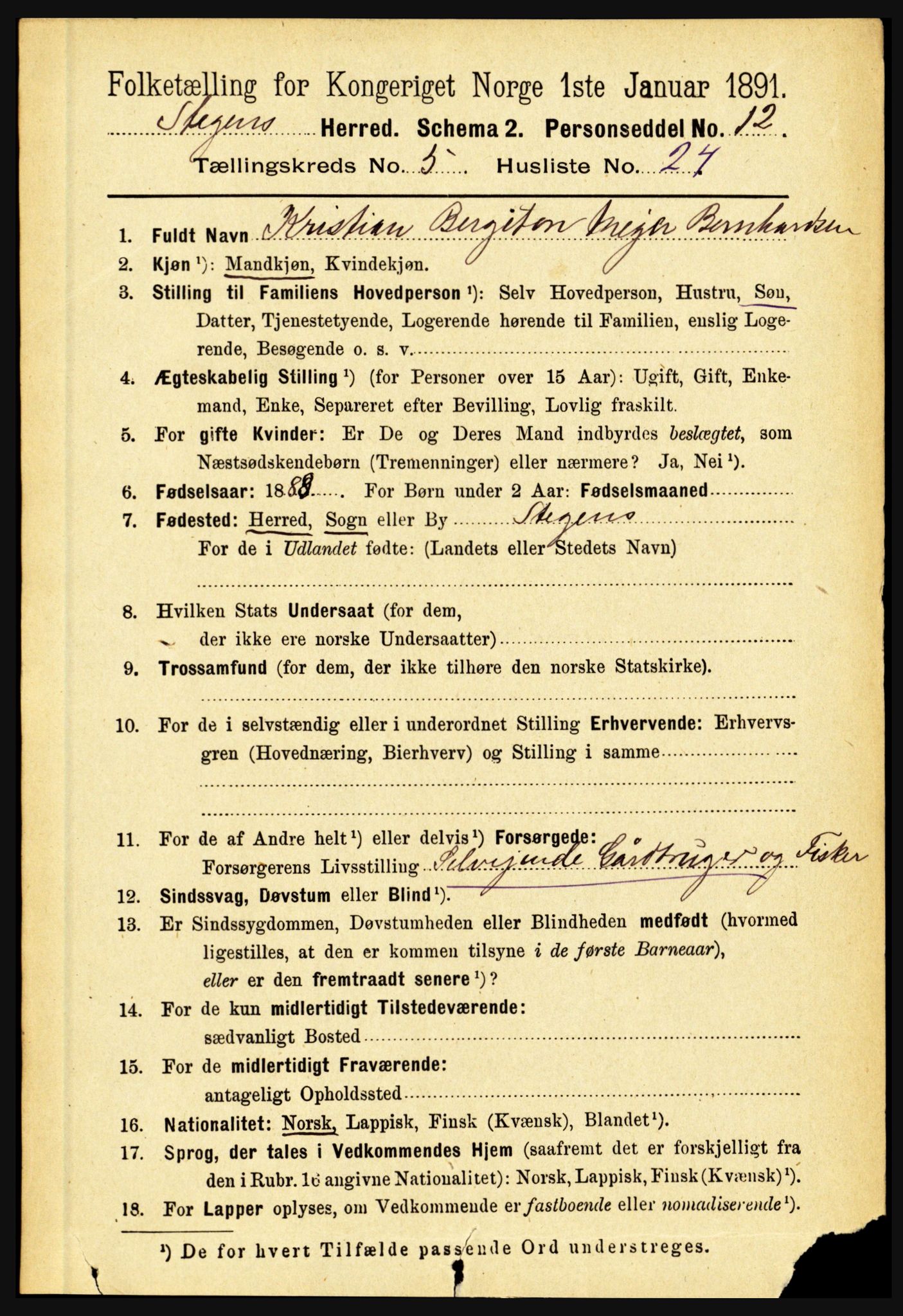 RA, 1891 census for 1848 Steigen, 1891, p. 1986