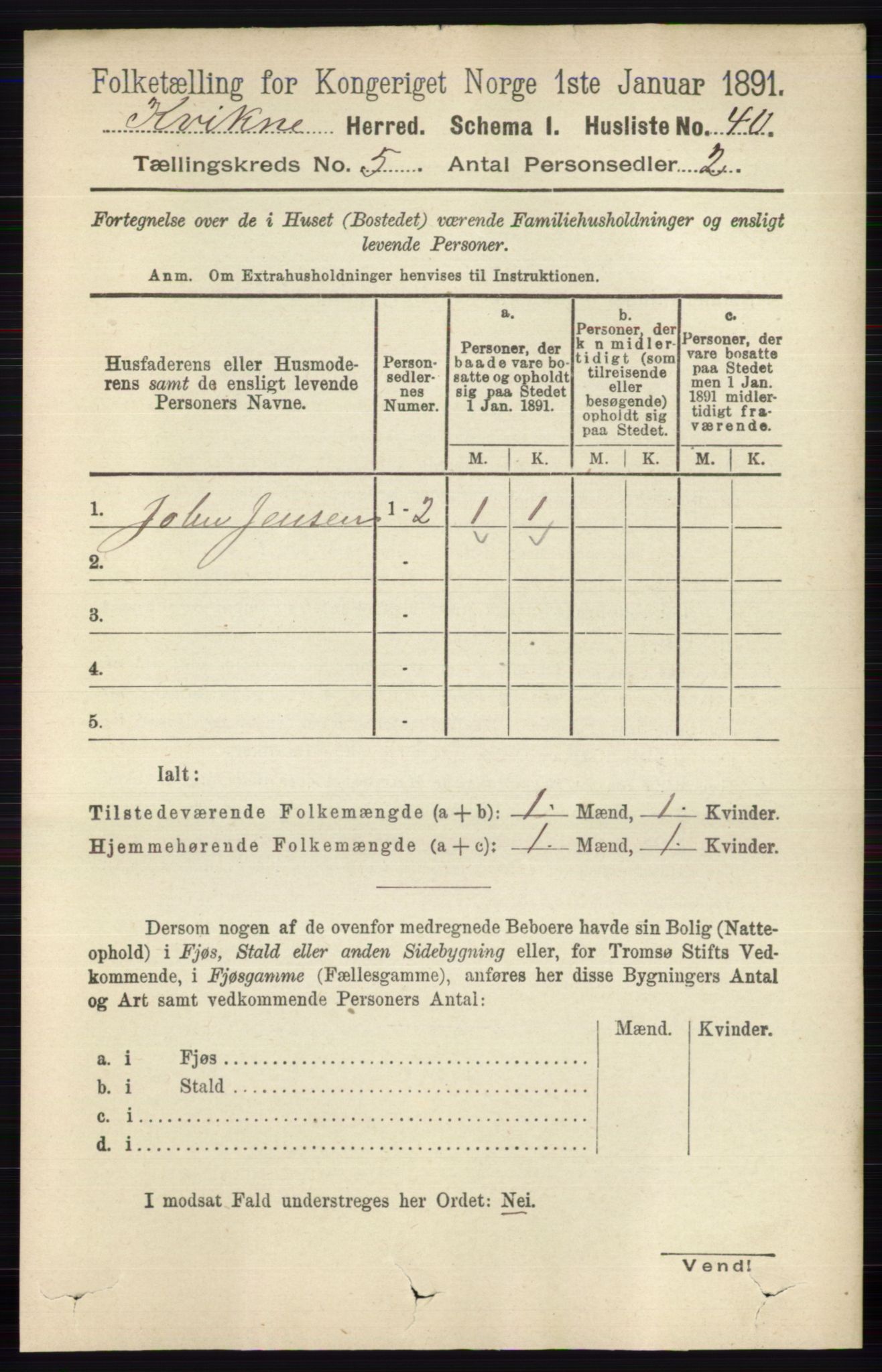 RA, 1891 census for 0440 Kvikne, 1891, p. 1333