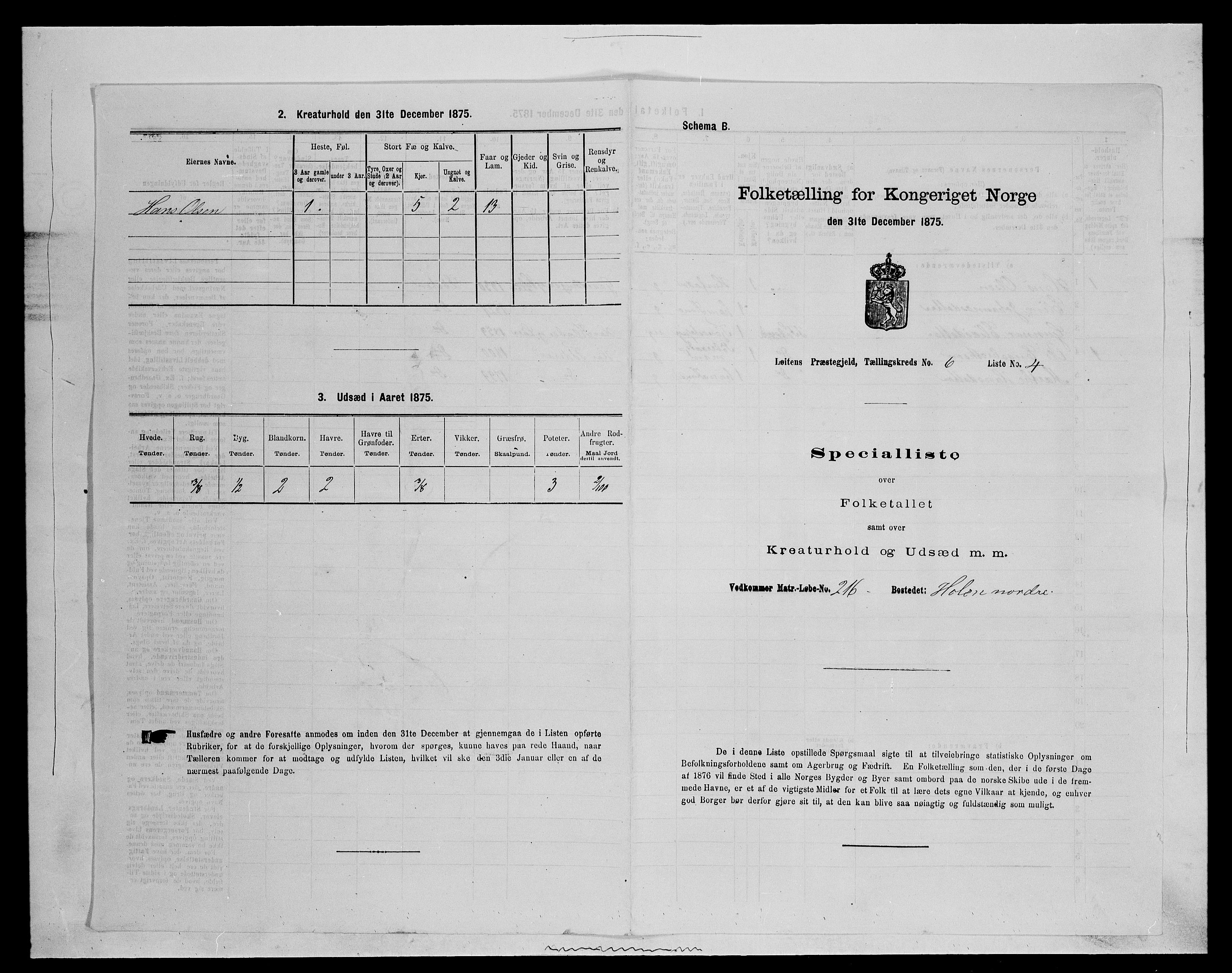 SAH, 1875 census for 0415P Løten, 1875, p. 1257