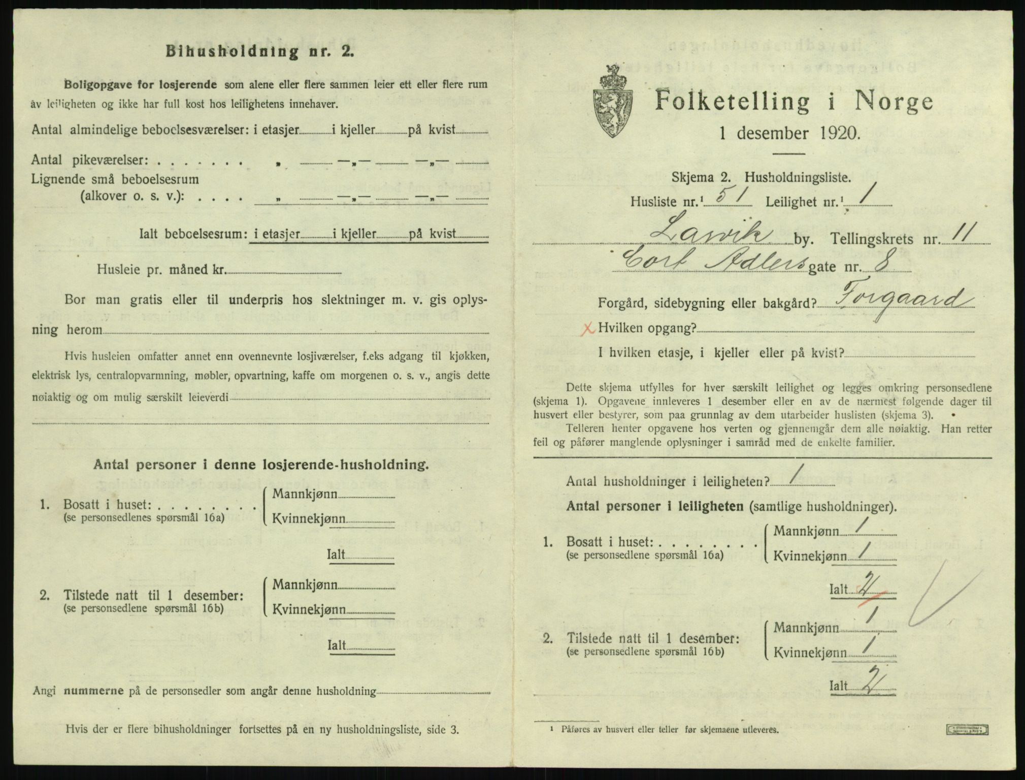 SAKO, 1920 census for Larvik, 1920, p. 8122