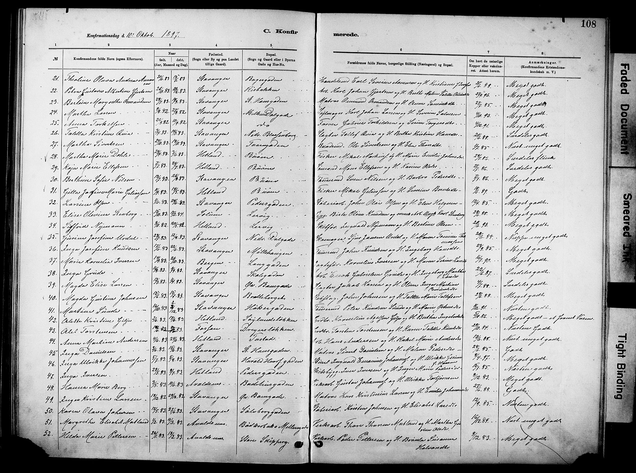 St. Johannes sokneprestkontor, SAST/A-101814/001/30/30BA/L0002: Parish register (official) no. A 2, 1885-1899, p. 108