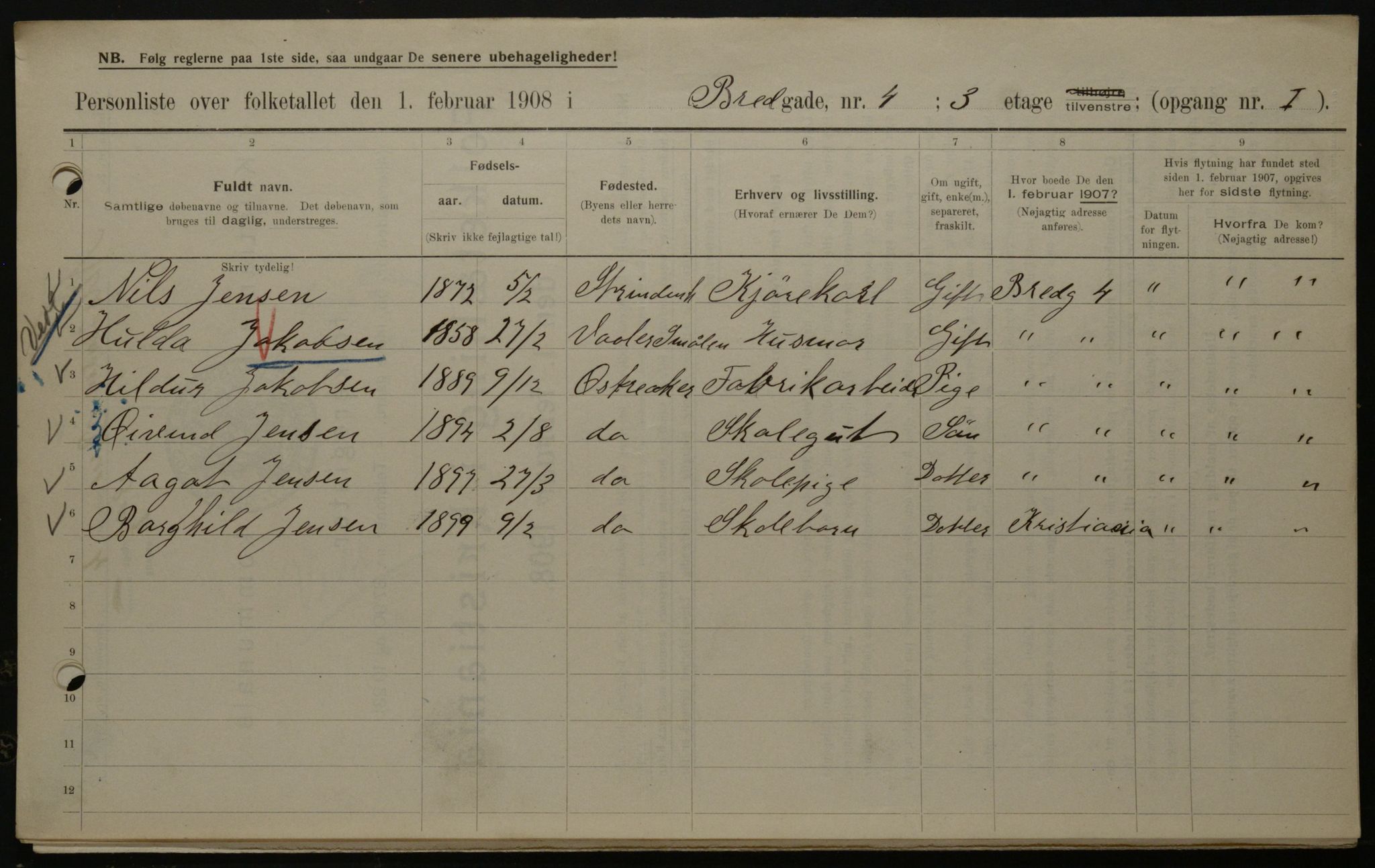 OBA, Municipal Census 1908 for Kristiania, 1908, p. 7907