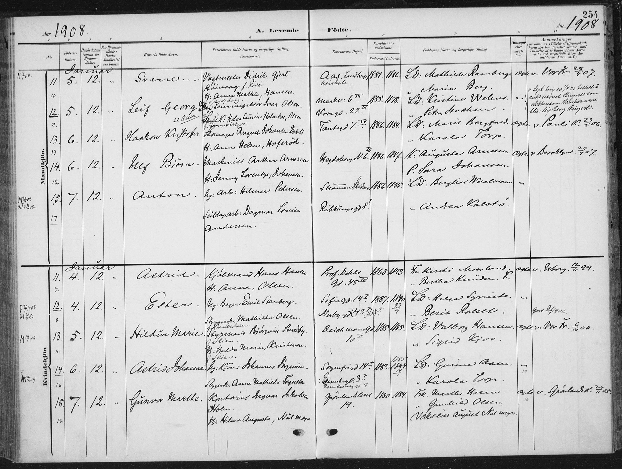 Rikshospitalet prestekontor Kirkebøker, AV/SAO-A-10309b/F/L0013: Parish register (official) no. 13, 1905-1908, p. 254