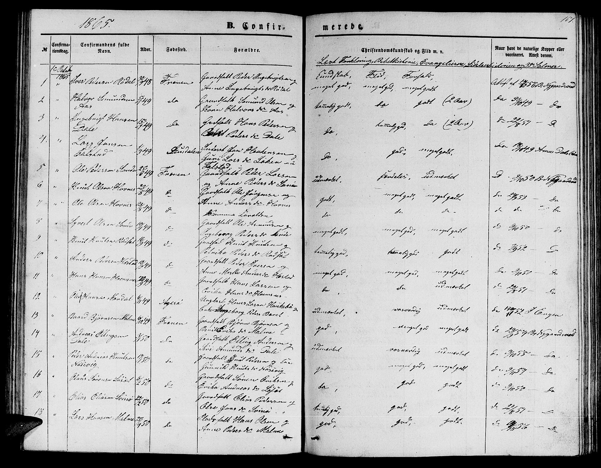 Ministerialprotokoller, klokkerbøker og fødselsregistre - Møre og Romsdal, SAT/A-1454/565/L0753: Parish register (copy) no. 565C02, 1845-1870, p. 167