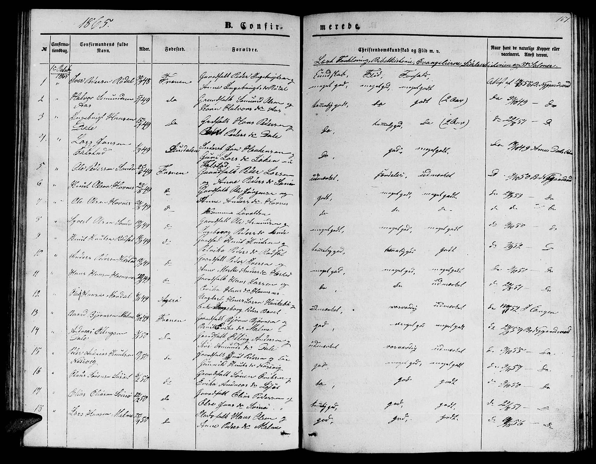 Ministerialprotokoller, klokkerbøker og fødselsregistre - Møre og Romsdal, AV/SAT-A-1454/565/L0753: Parish register (copy) no. 565C02, 1845-1870, p. 167