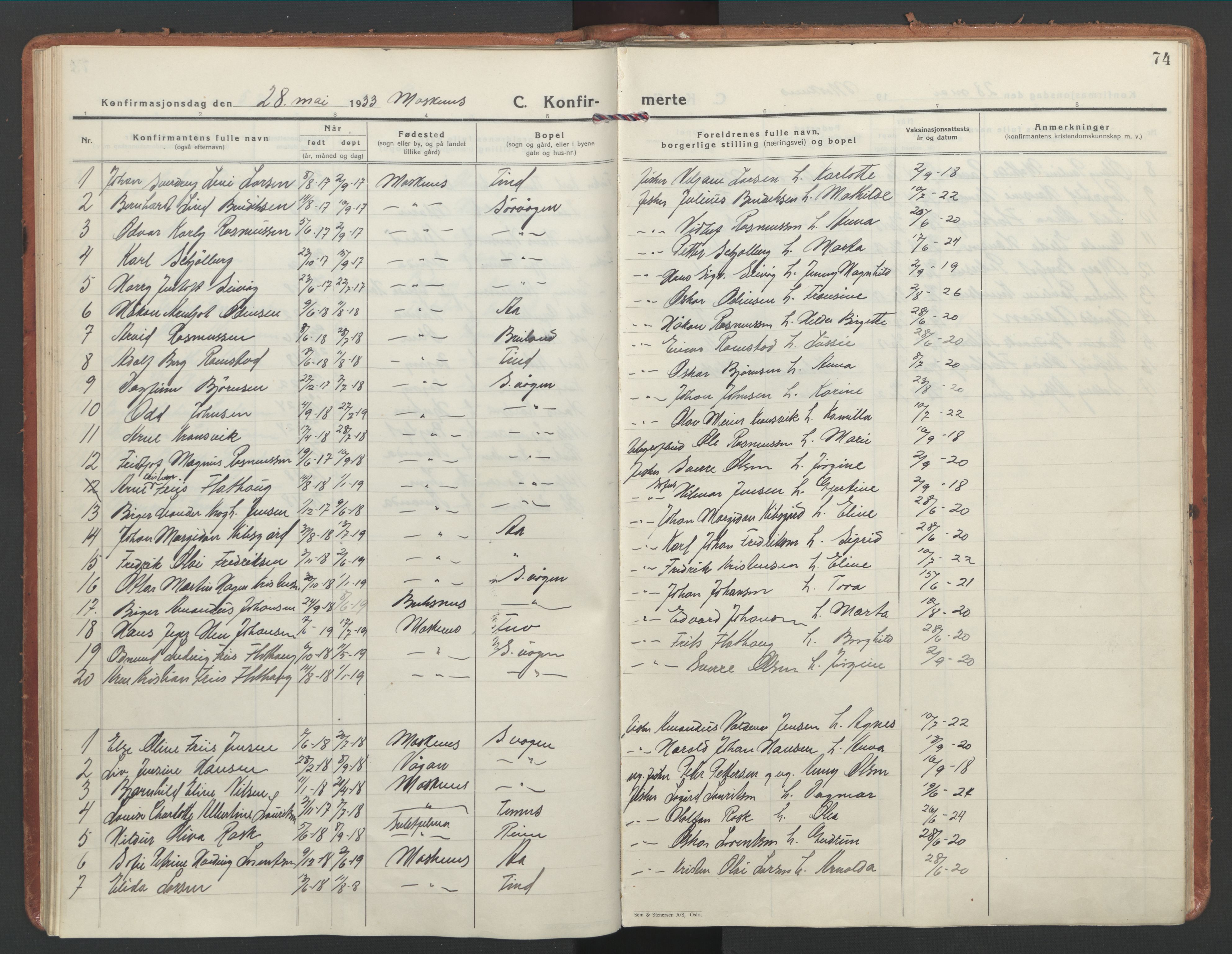 Ministerialprotokoller, klokkerbøker og fødselsregistre - Nordland, SAT/A-1459/886/L1223: Parish register (official) no. 886A05, 1926-1938, p. 74