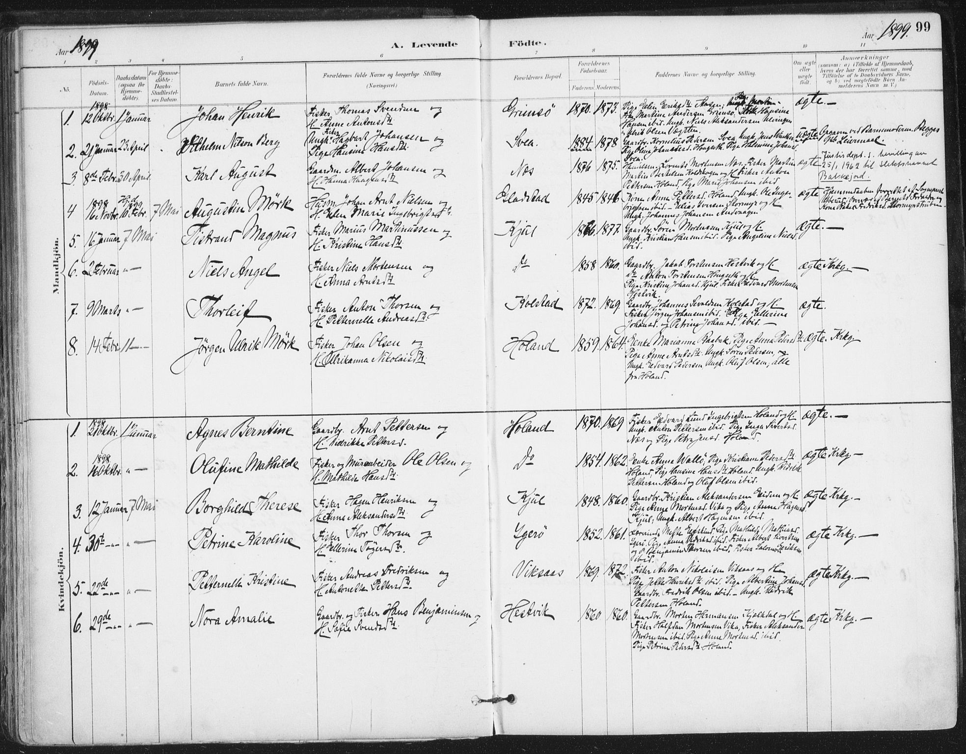 Ministerialprotokoller, klokkerbøker og fødselsregistre - Nordland, AV/SAT-A-1459/816/L0244: Parish register (official) no. 816A10, 1886-1903, p. 99