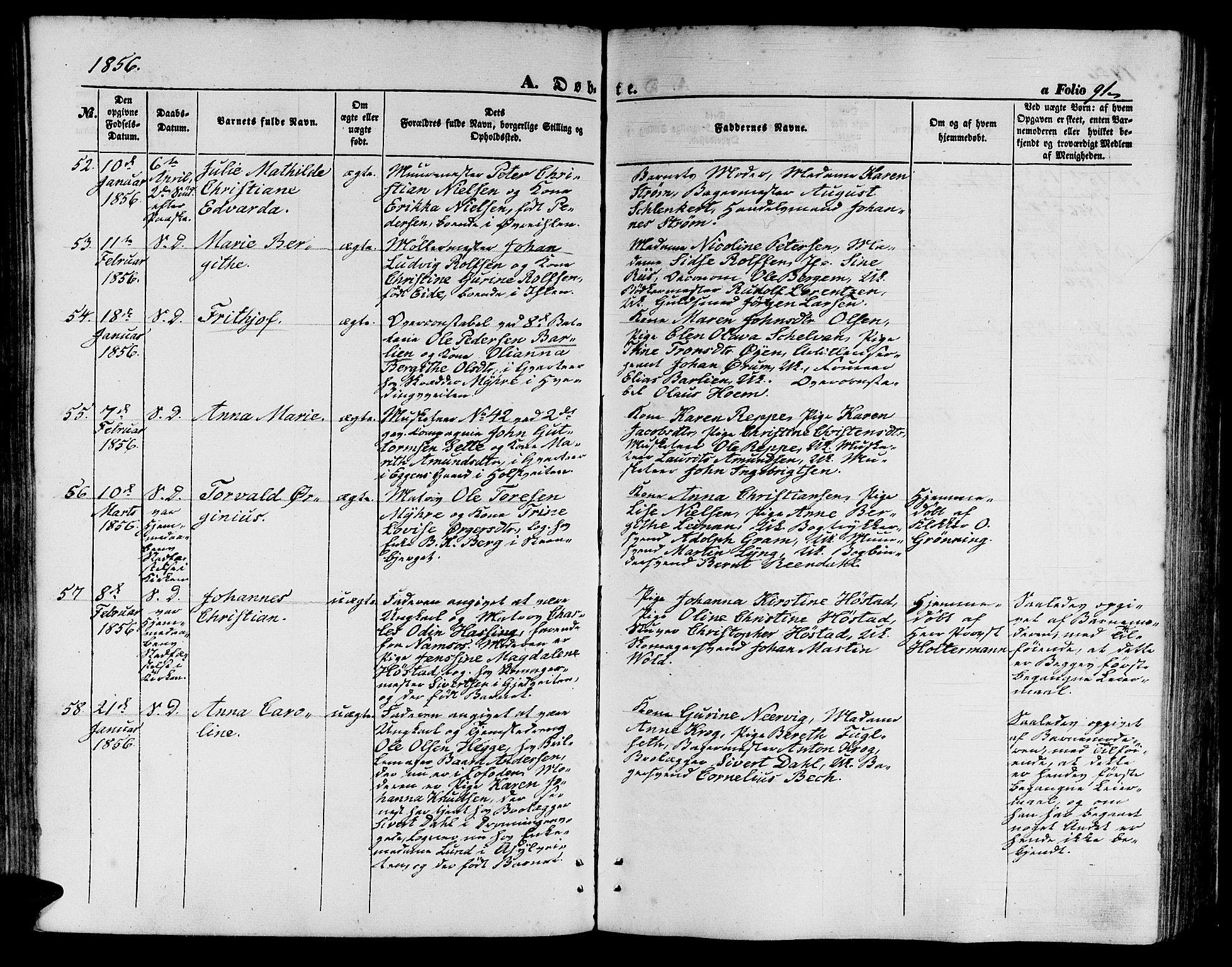 Ministerialprotokoller, klokkerbøker og fødselsregistre - Sør-Trøndelag, SAT/A-1456/602/L0138: Parish register (copy) no. 602C06, 1853-1858, p. 91