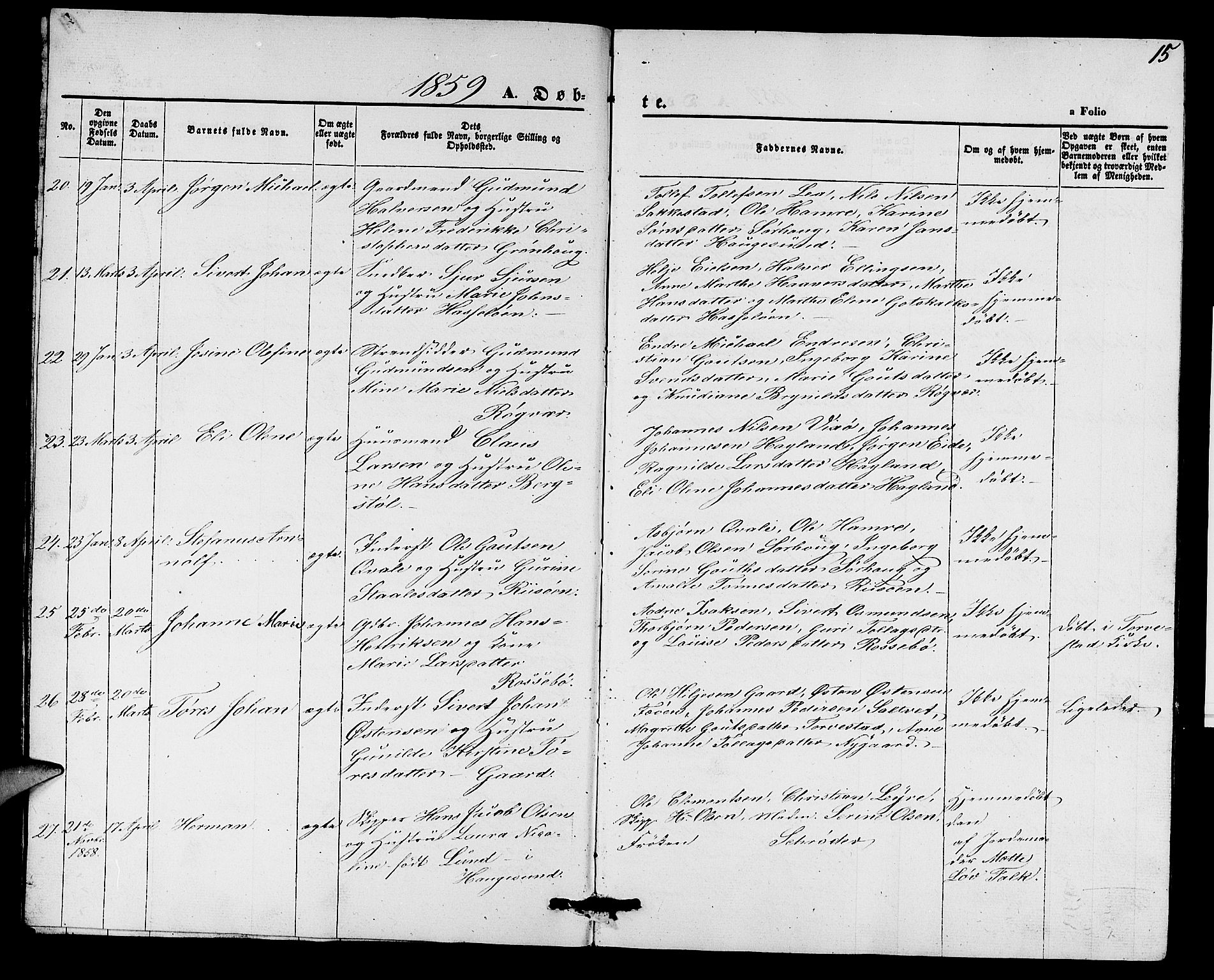 Torvastad sokneprestkontor, SAST/A -101857/H/Ha/Hab/L0006: Parish register (copy) no. B 6, 1858-1867, p. 15