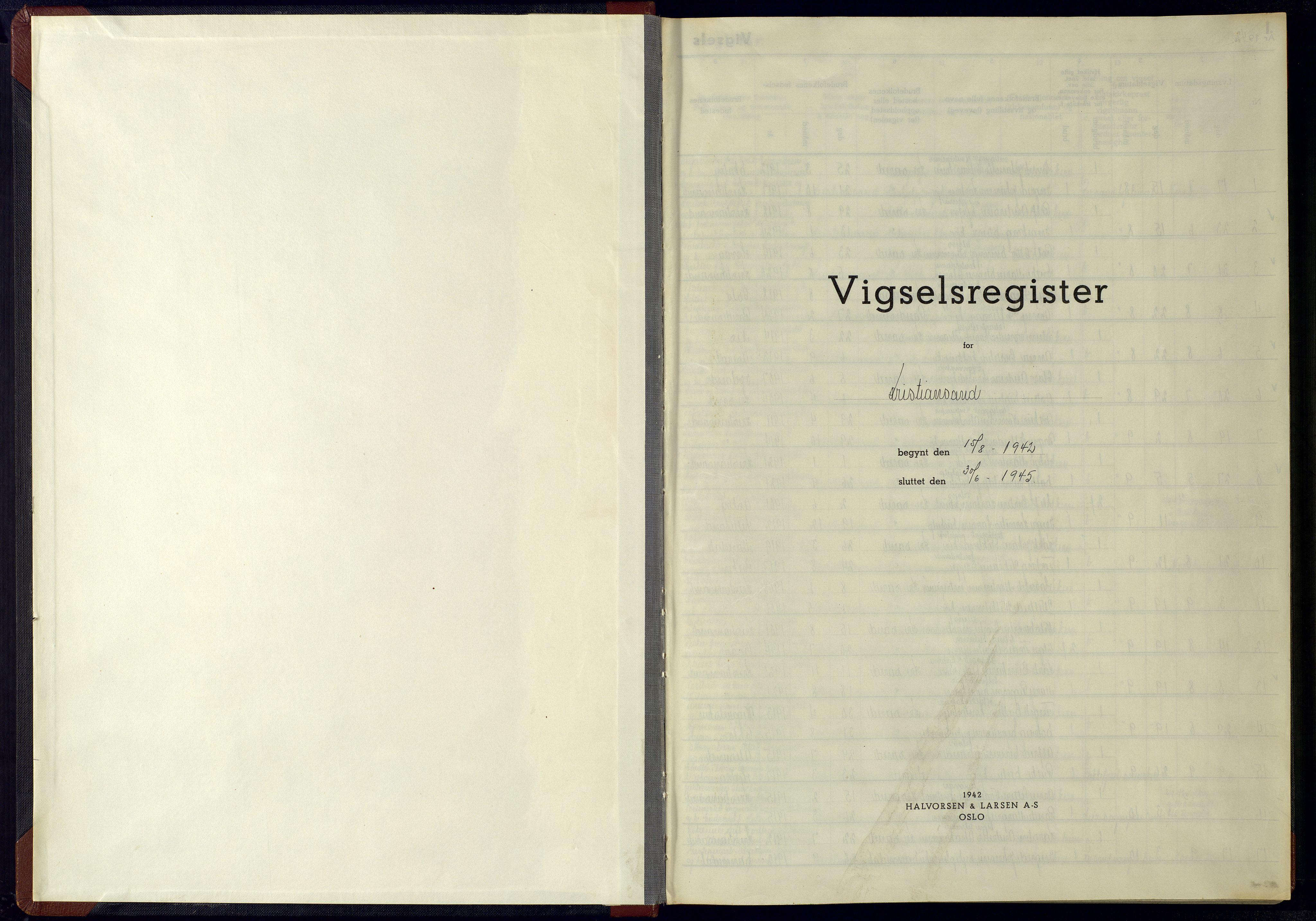 Kristiansand domprosti, SAK/1112-0006/J/Ja/L0003: Marriage register no. A-VI-15, 1942-1945