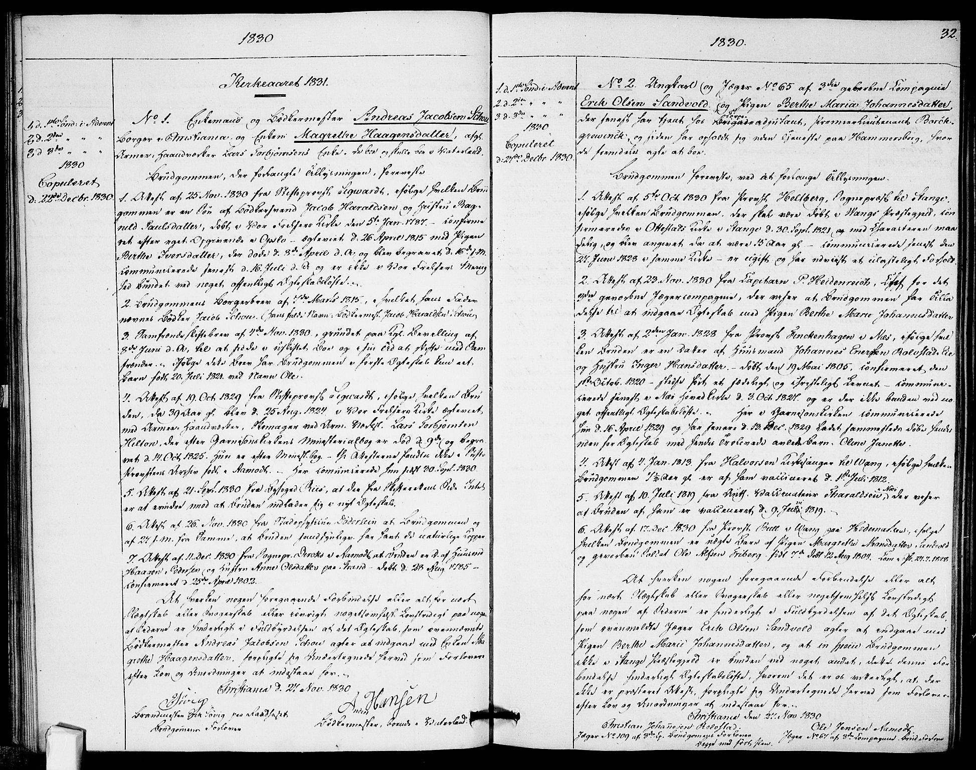 Garnisonsmenigheten Kirkebøker, AV/SAO-A-10846/H/Ha/L0002: Banns register no. I 2, 1829-1835, p. 32