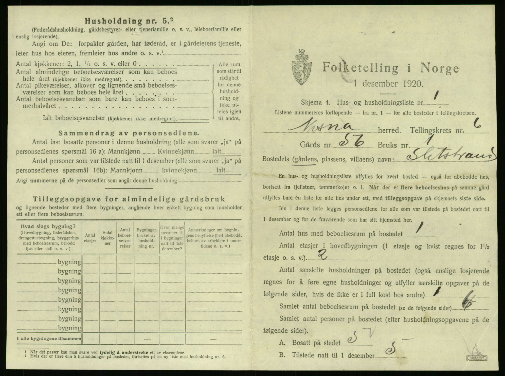 SAT, 1920 census for Nesna, 1920, p. 643