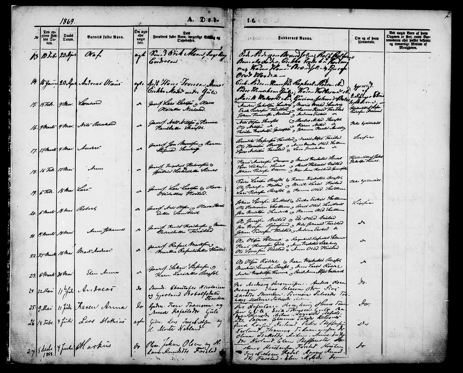 Ministerialprotokoller, klokkerbøker og fødselsregistre - Møre og Romsdal, AV/SAT-A-1454/566/L0768: Parish register (official) no. 566A07, 1869-1881, p. 2