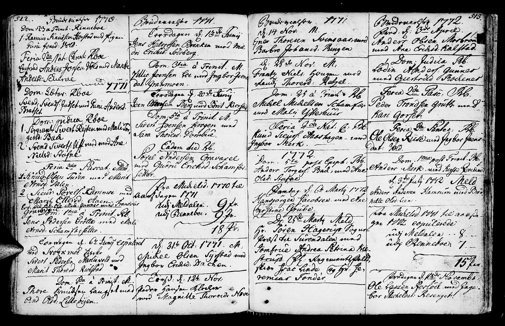 Ministerialprotokoller, klokkerbøker og fødselsregistre - Sør-Trøndelag, SAT/A-1456/672/L0851: Parish register (official) no. 672A04, 1751-1775, p. 512-513