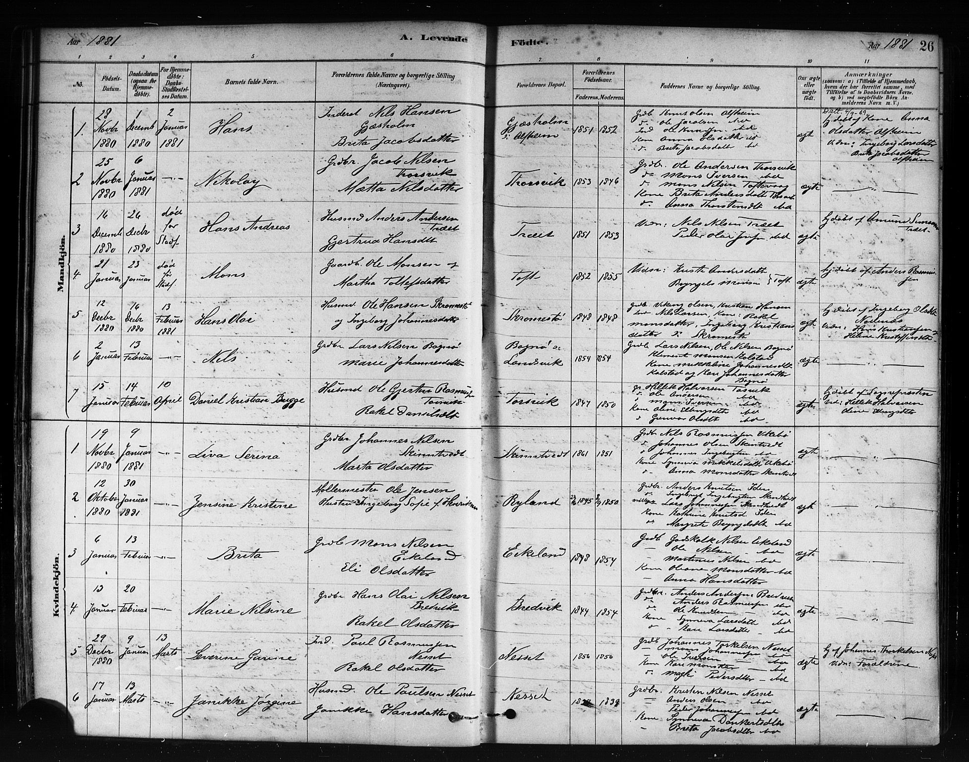 Herdla Sokneprestembete, AV/SAB-A-75701/H/Haa: Parish register (official) no. A 3, 1878-1890, p. 26