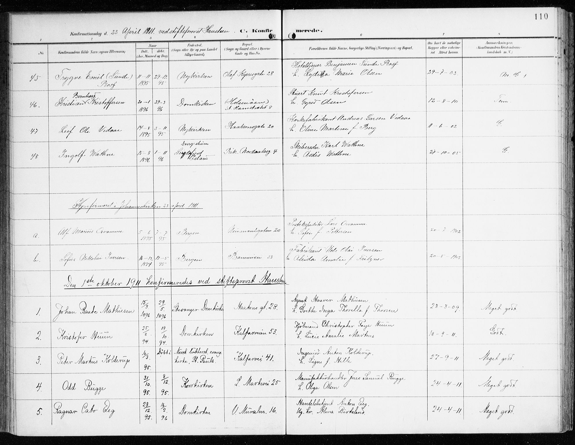 Domkirken sokneprestembete, AV/SAB-A-74801/H/Haa/L0031: Parish register (official) no. C 6, 1898-1915, p. 110