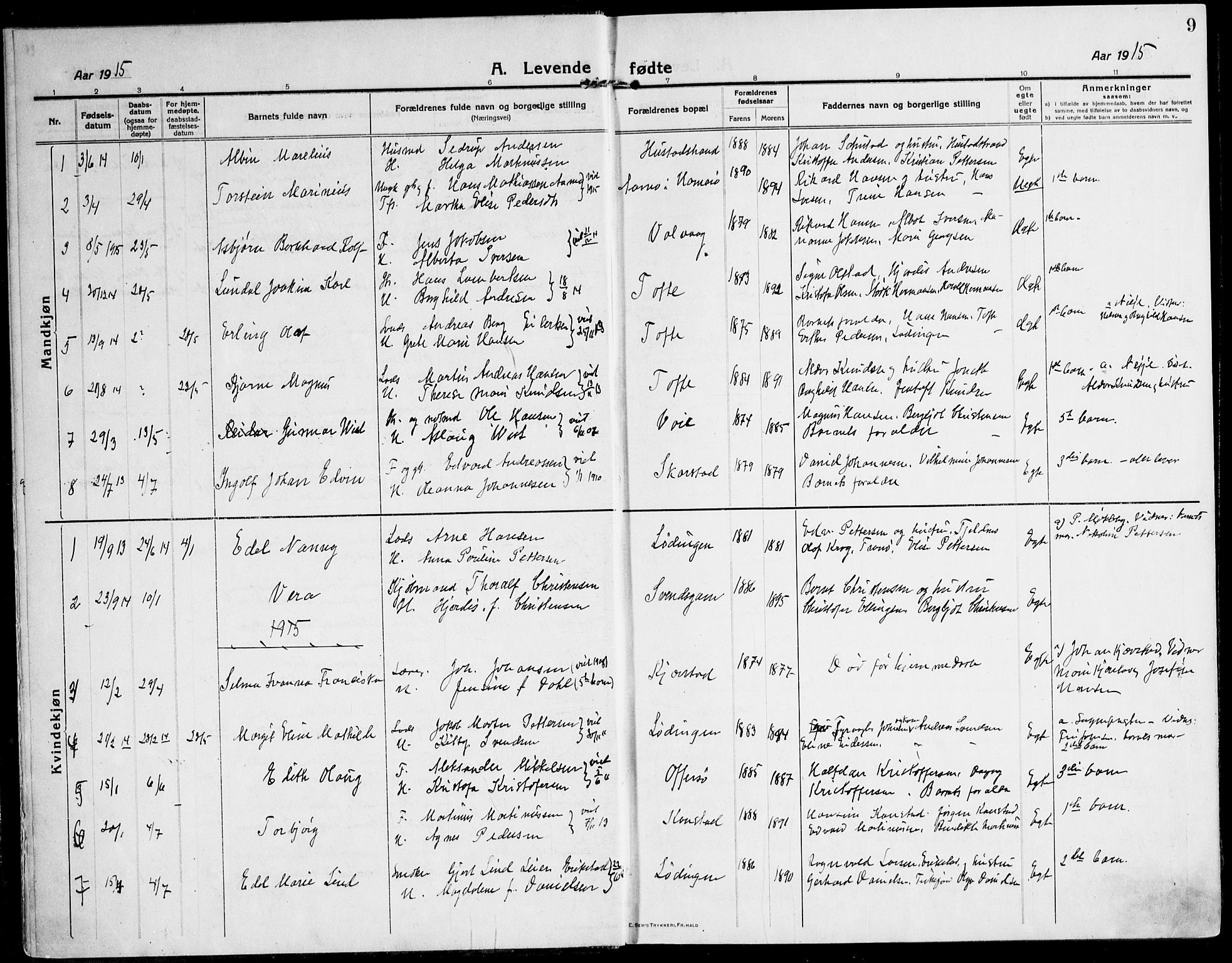 Ministerialprotokoller, klokkerbøker og fødselsregistre - Nordland, AV/SAT-A-1459/872/L1037: Parish register (official) no. 872A12, 1914-1925, p. 9