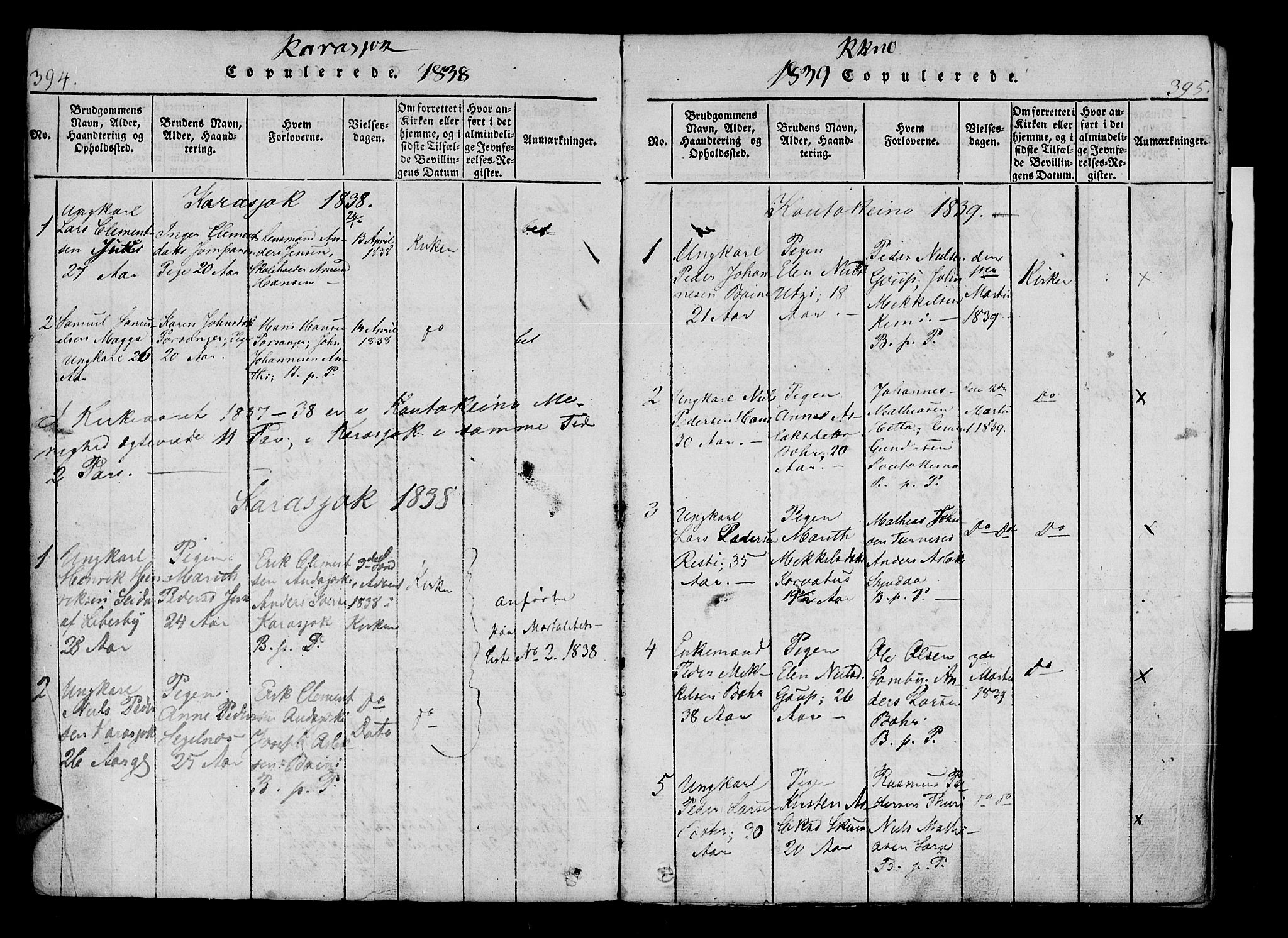 Kistrand/Porsanger sokneprestembete, AV/SATØ-S-1351/H/Ha/L0010.kirke: Parish register (official) no. 10, 1821-1842, p. 394-395