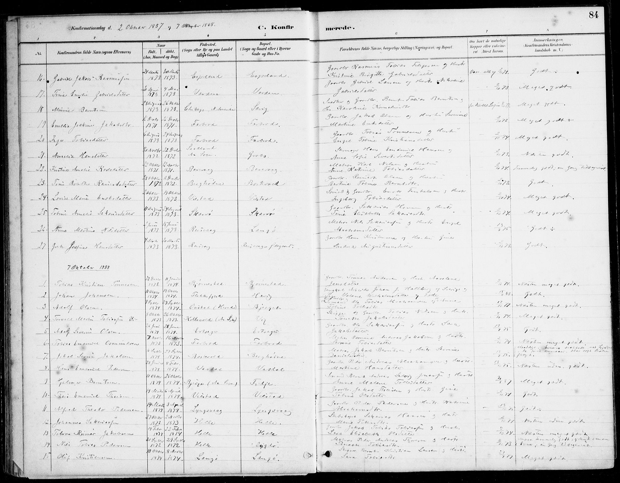 Herad sokneprestkontor, SAK/1111-0018/F/Fa/Fab/L0005: Parish register (official) no. A 5, 1886-1913, p. 84