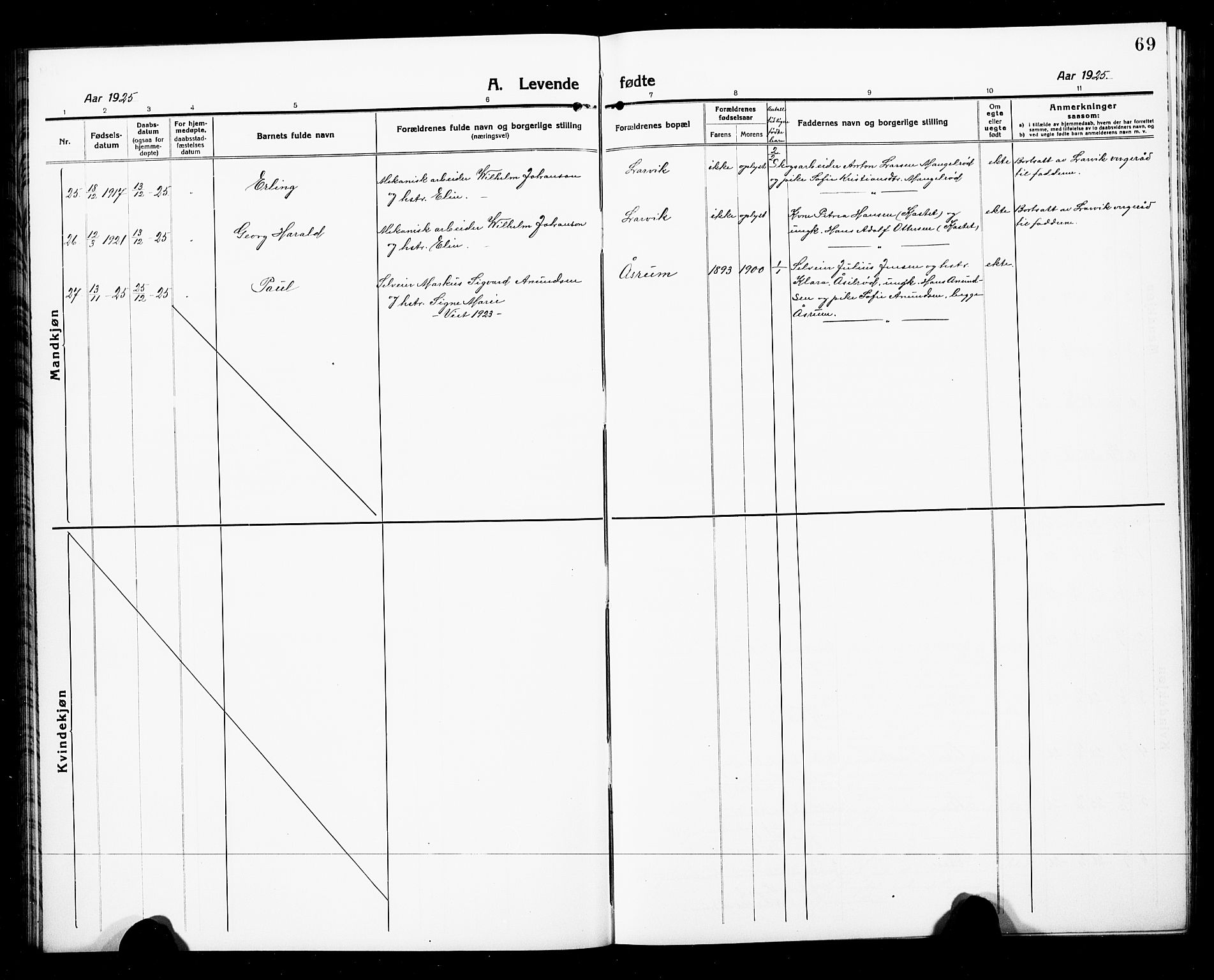 Hedrum kirkebøker, AV/SAKO-A-344/G/Ga/L0005: Parish register (copy) no. I 5, 1916-1930, p. 69