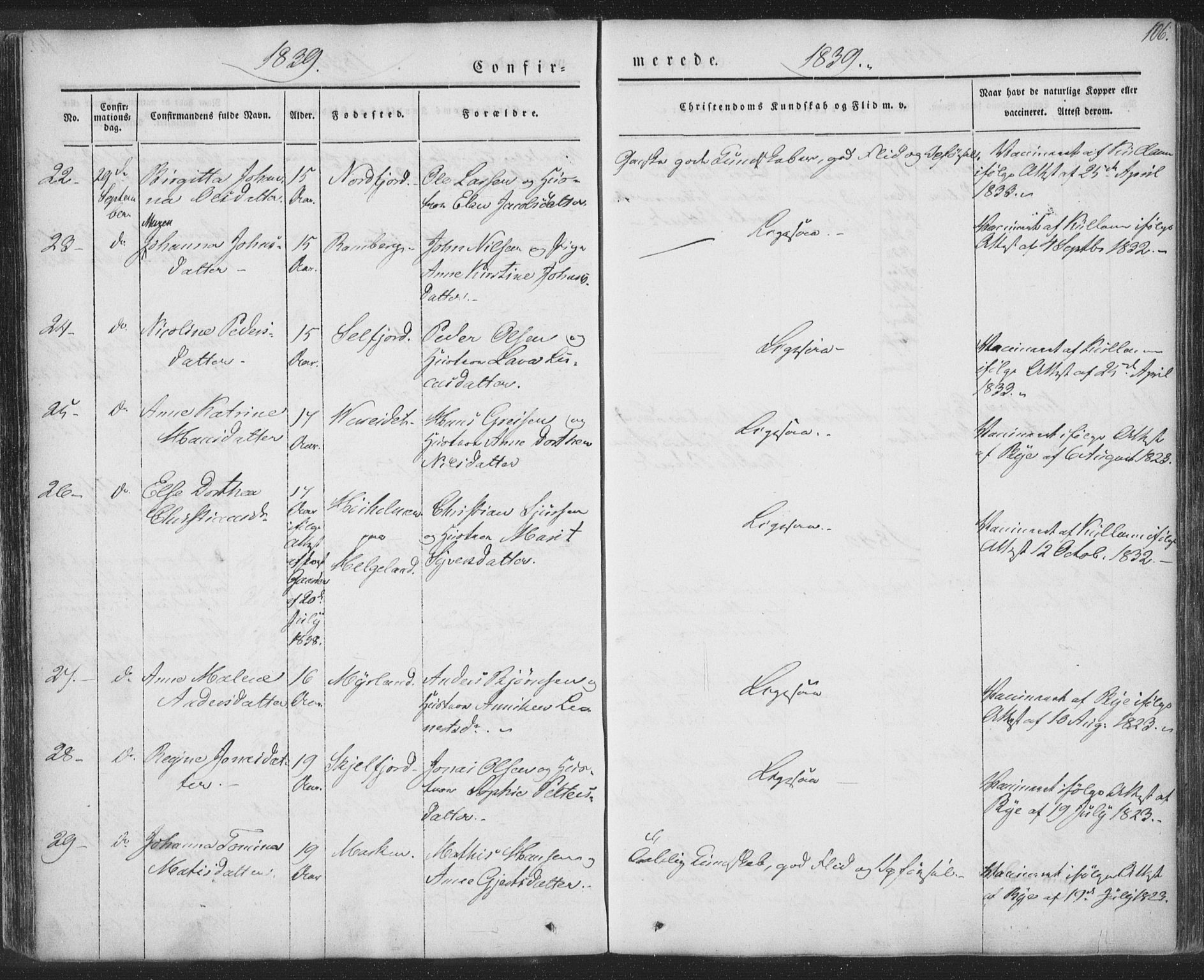 Ministerialprotokoller, klokkerbøker og fødselsregistre - Nordland, AV/SAT-A-1459/885/L1202: Parish register (official) no. 885A03, 1838-1859, p. 106