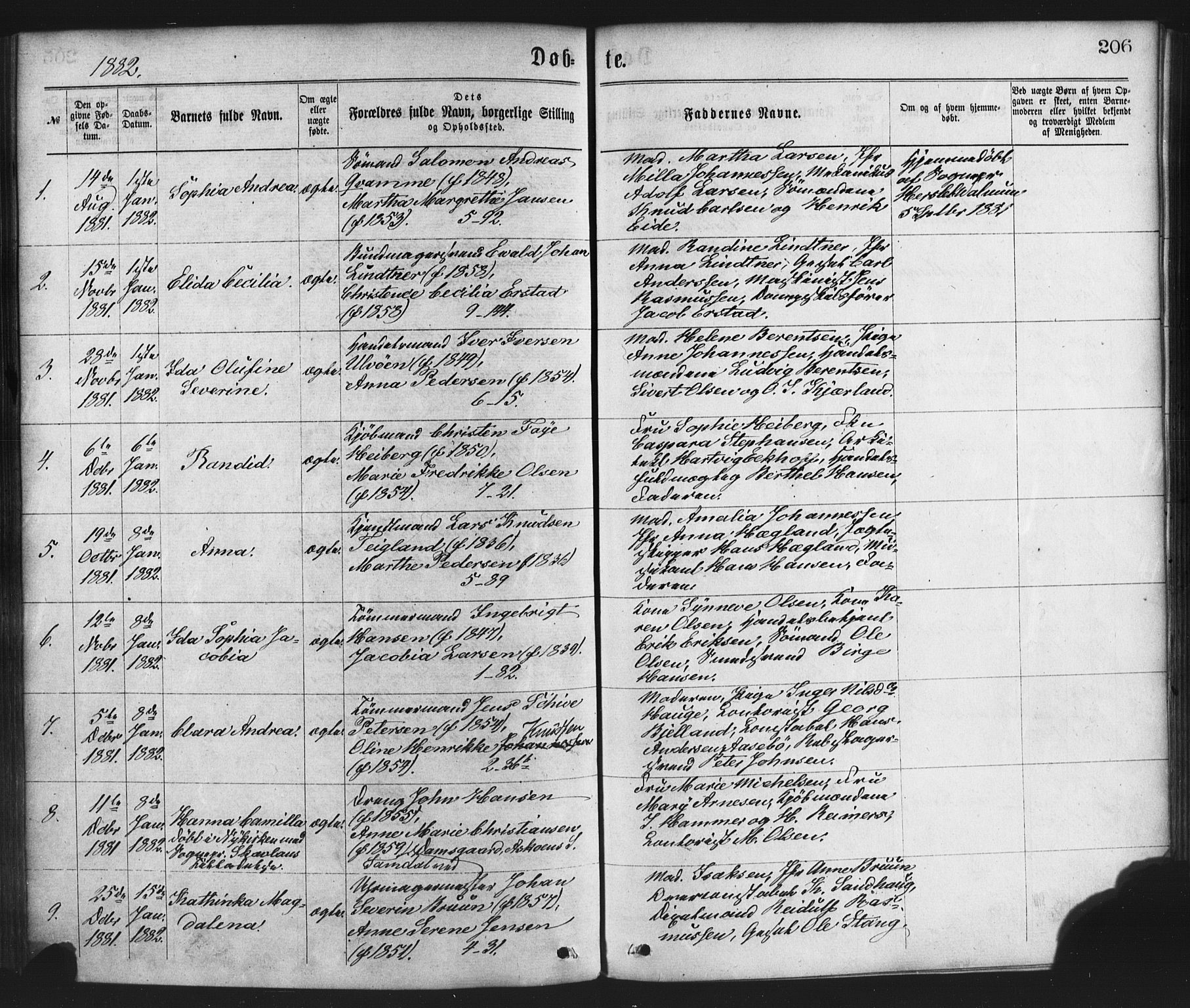 Nykirken Sokneprestembete, SAB/A-77101/H/Haa/L0017: Parish register (official) no. B 4, 1870-1884, p. 206