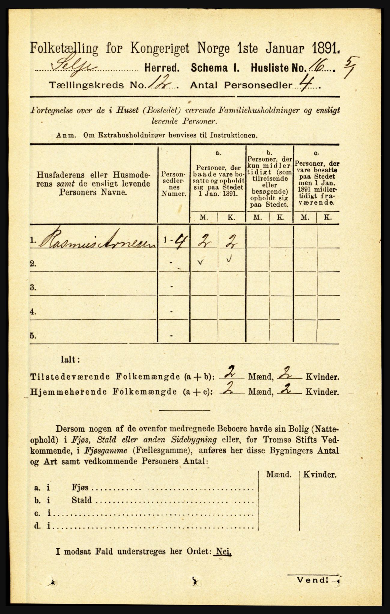 RA, 1891 census for 1441 Selje, 1891, p. 3639