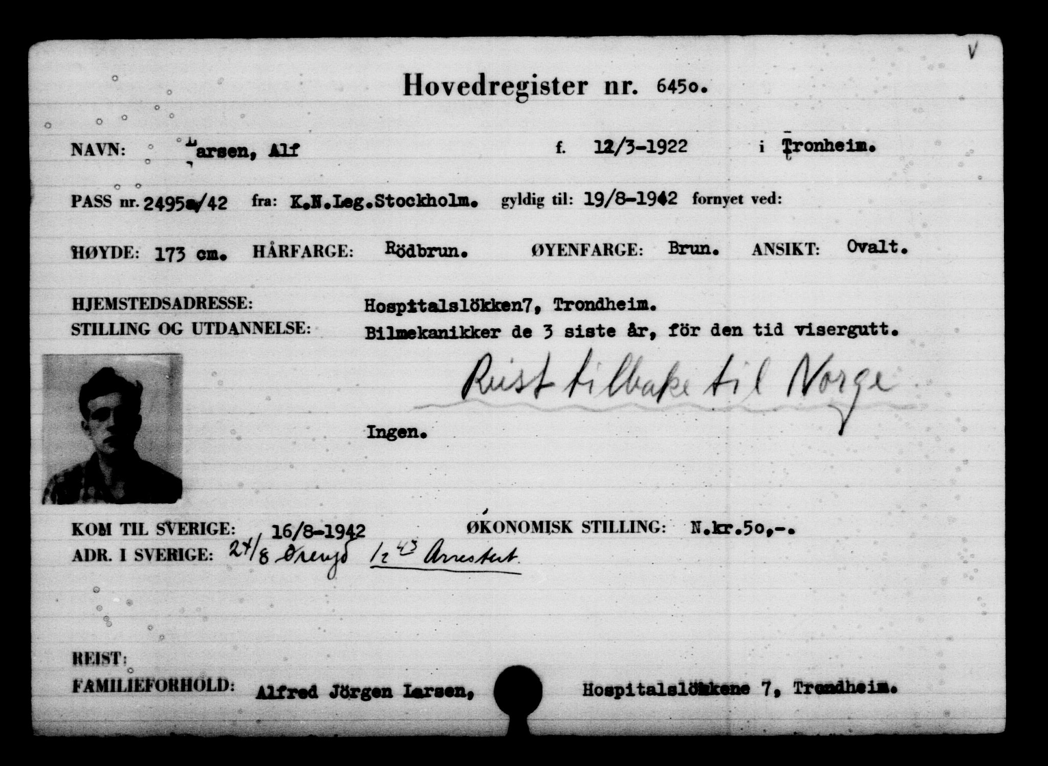Utenriksstasjonene, Legasjonen i Stockholm, Flyktningkontoret, AV/RA-S-6753/V/Va/L0004: Kjesäterkartoteket, flyktninger med registreringsnr. 3496-6610, 1940-1945, p. 3499