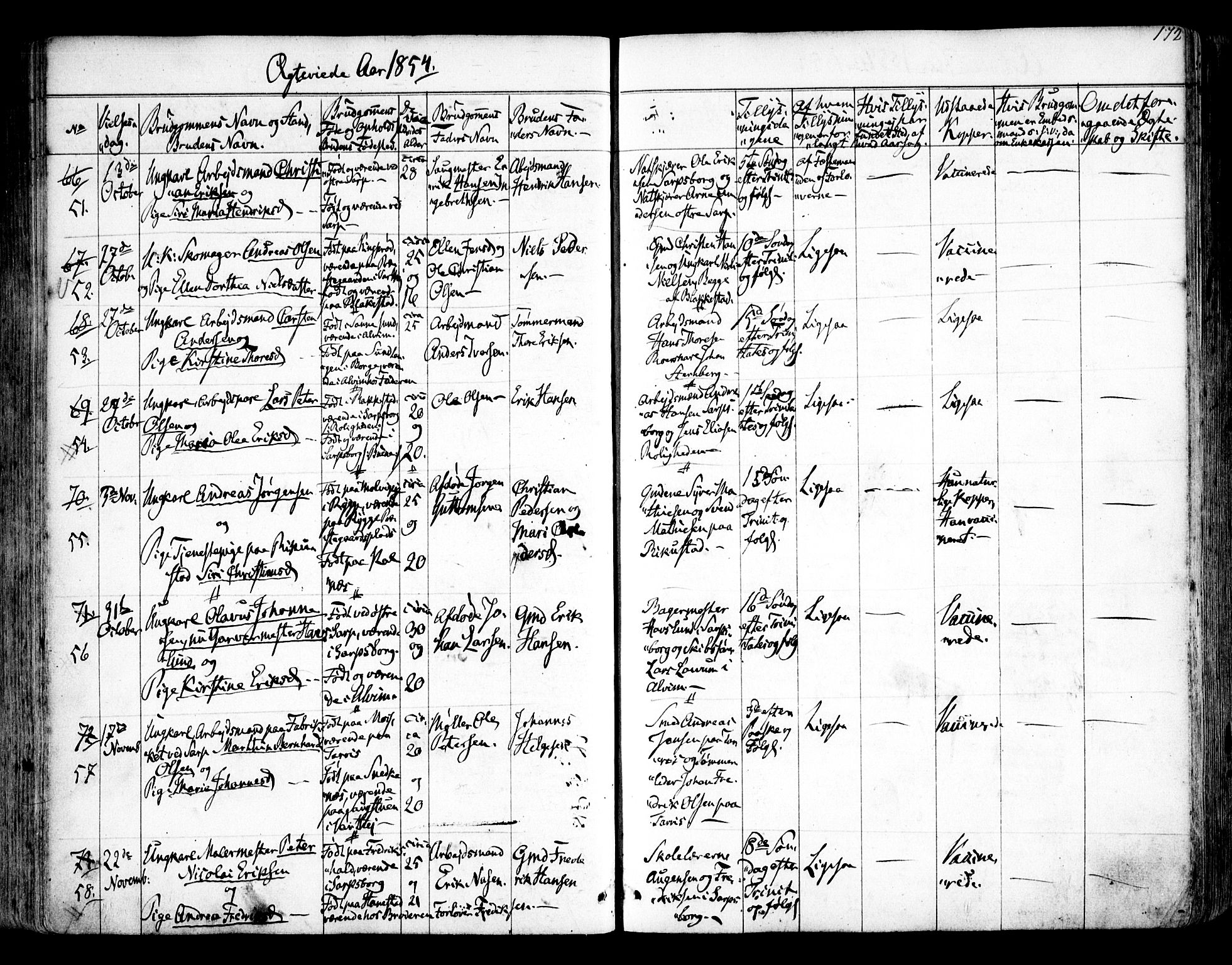 Tune prestekontor Kirkebøker, AV/SAO-A-2007/F/Fa/L0011: Parish register (official) no. 11, 1852-1856, p. 172