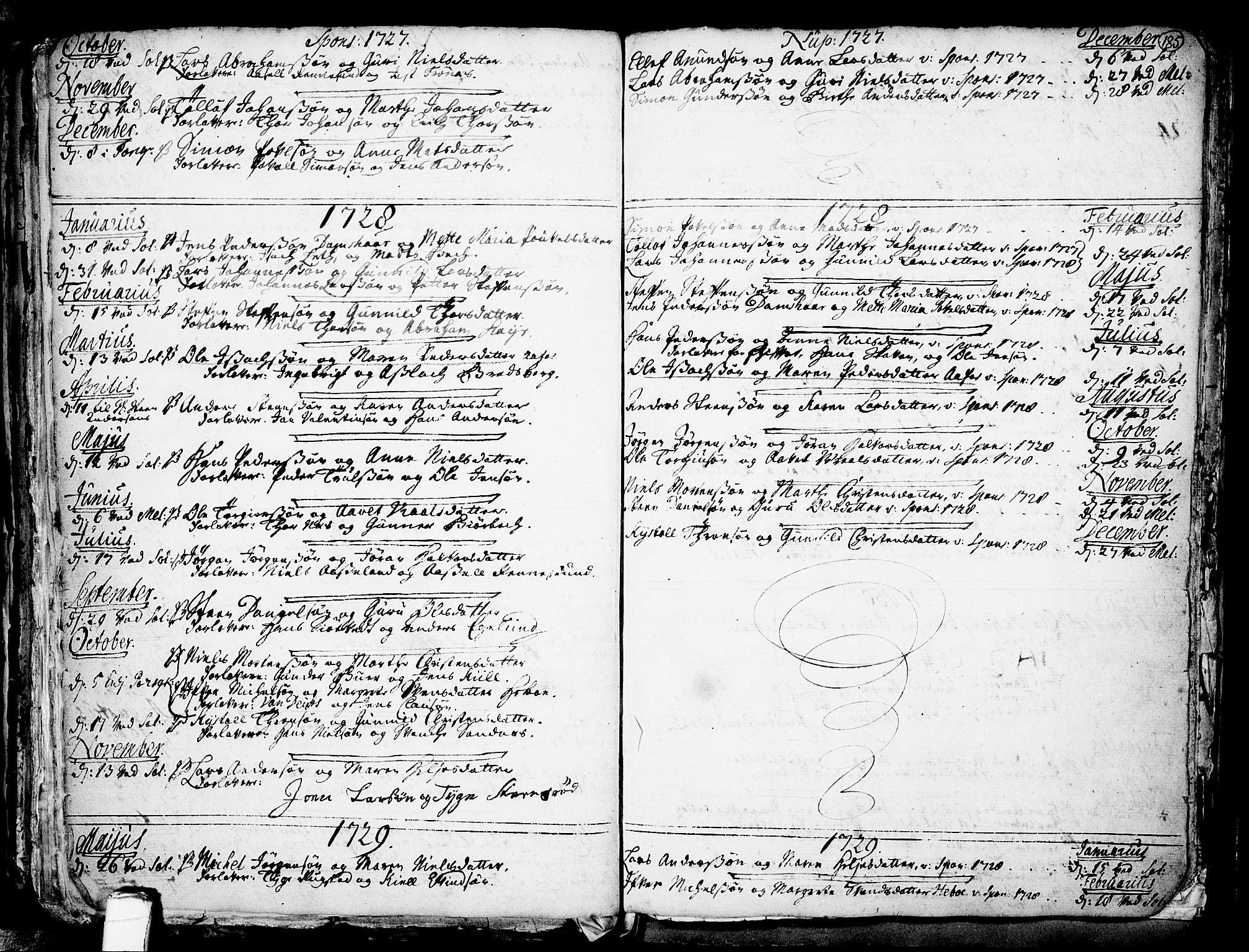 Solum kirkebøker, SAKO/A-306/F/Fa/L0002: Parish register (official) no. I 2, 1713-1761, p. 185