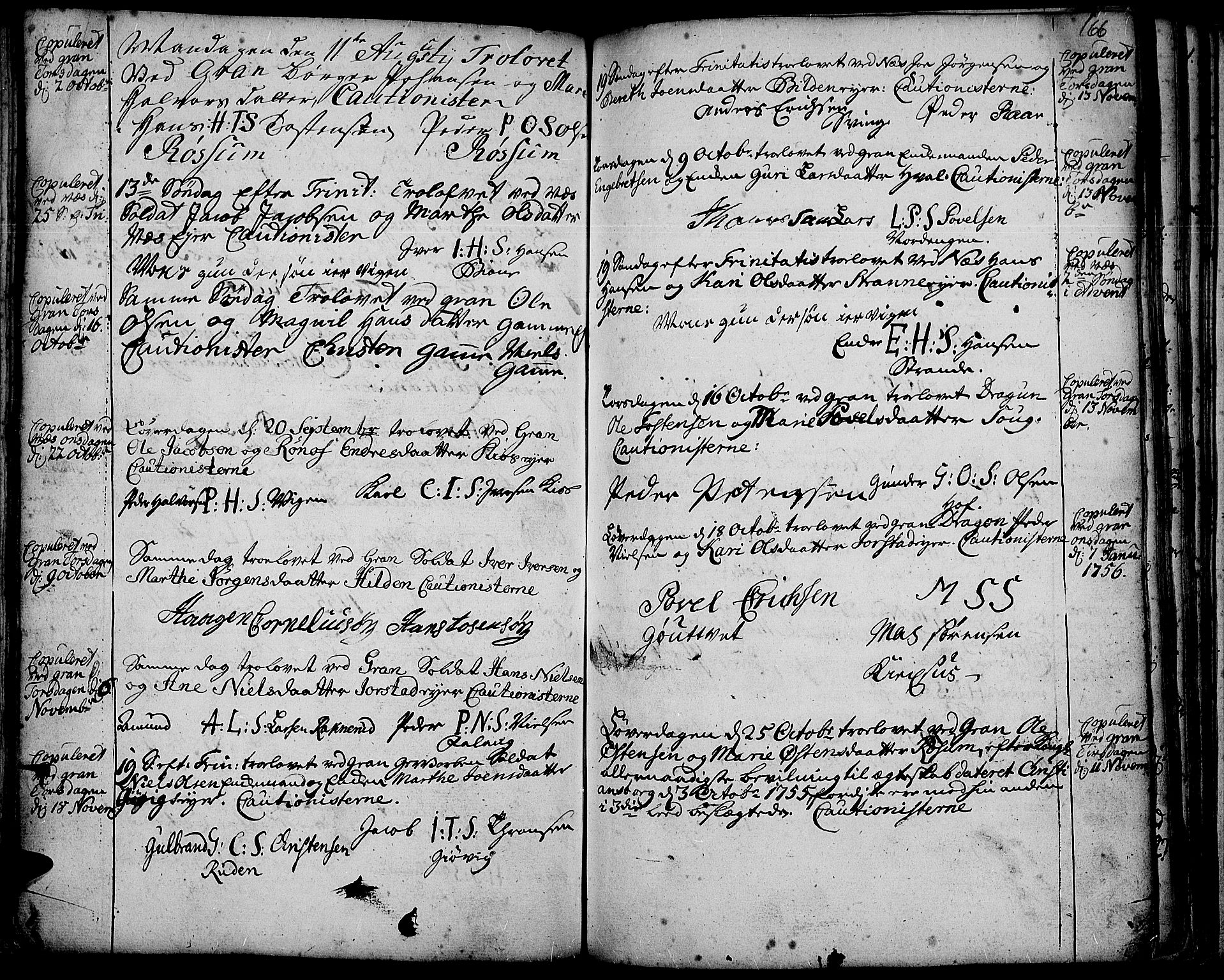 Gran prestekontor, SAH/PREST-112/H/Ha/Haa/L0003: Parish register (official) no. 3, 1745-1758, p. 166