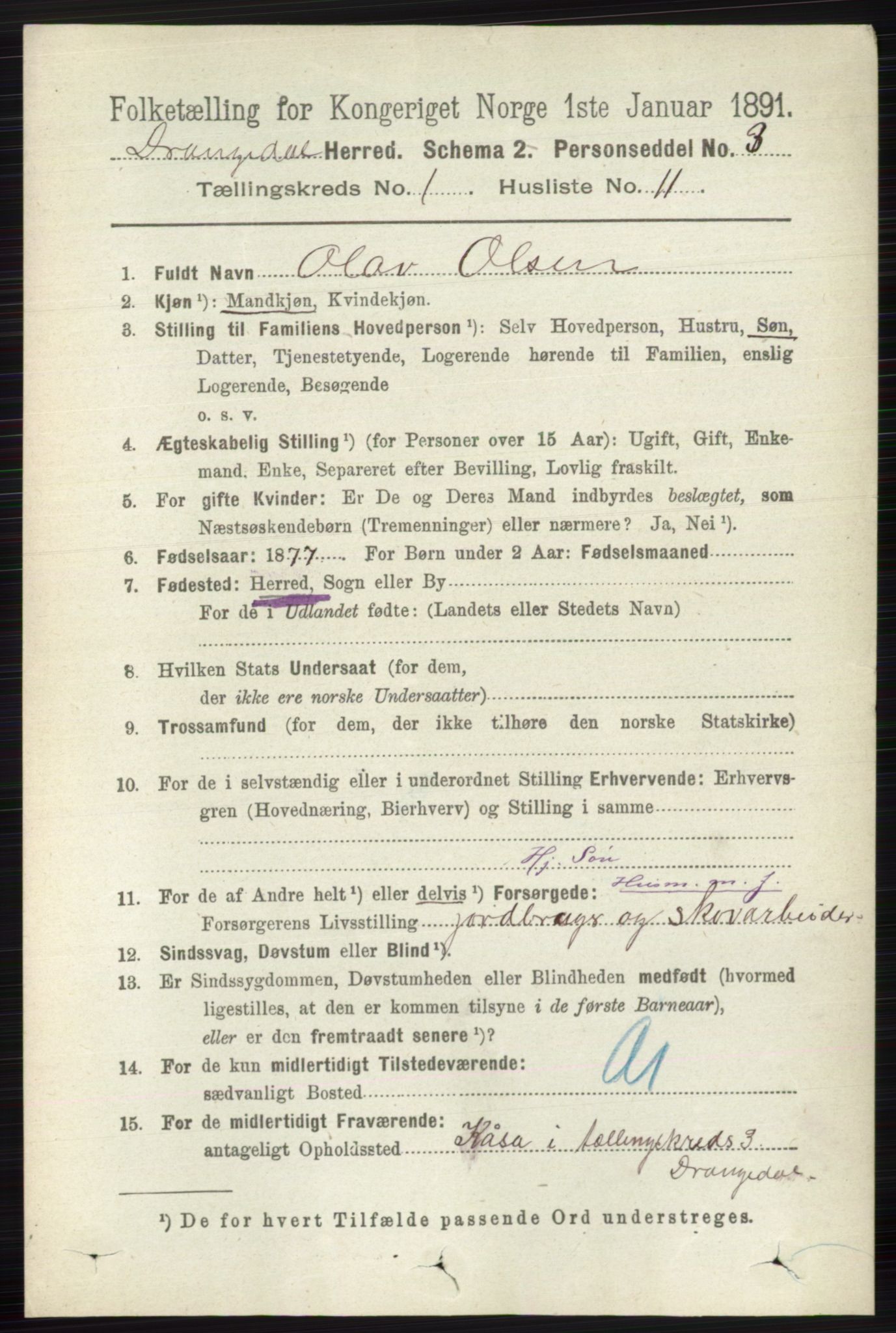 RA, 1891 census for 0817 Drangedal, 1891, p. 146