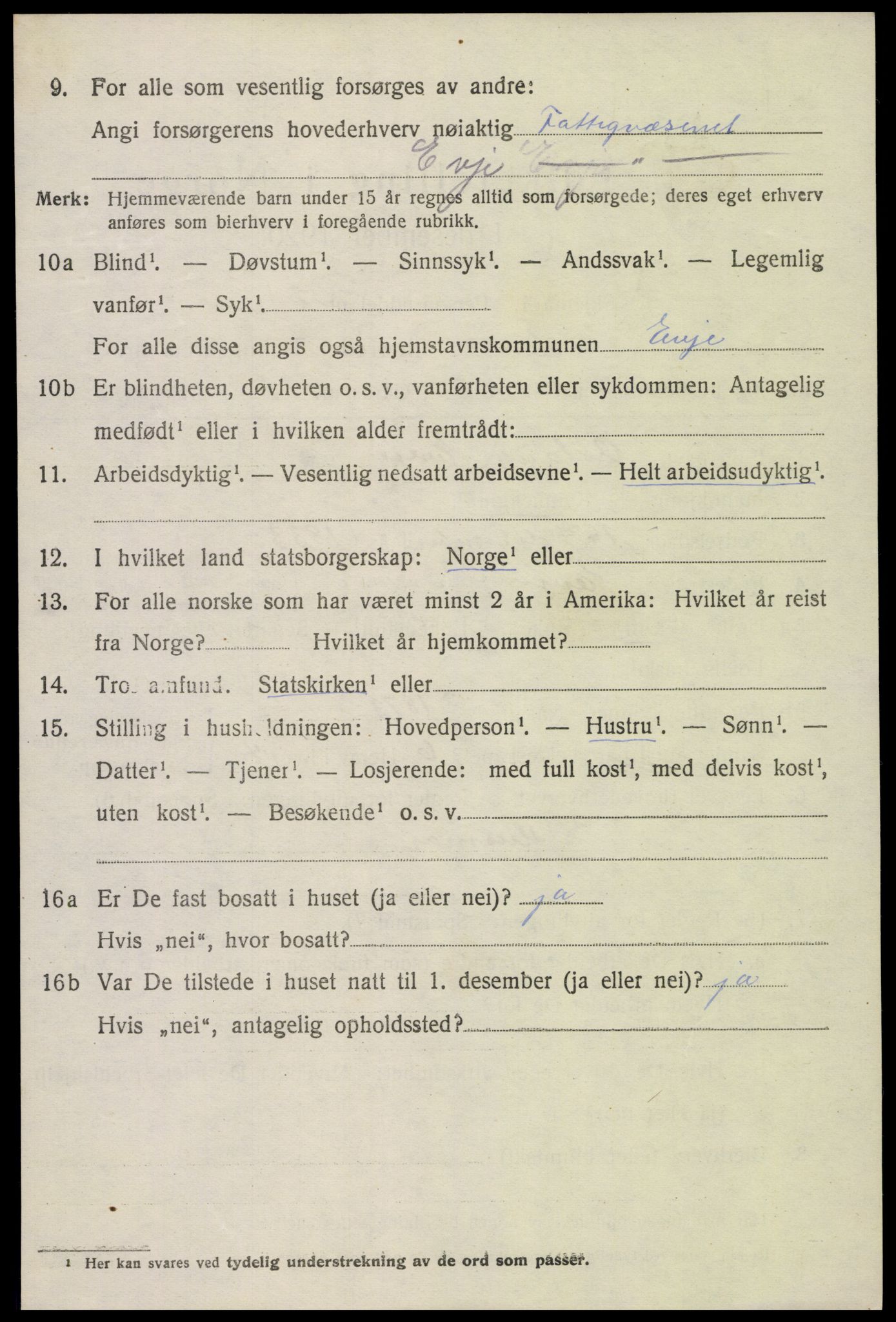 SAK, 1920 census for Evje, 1920, p. 2239