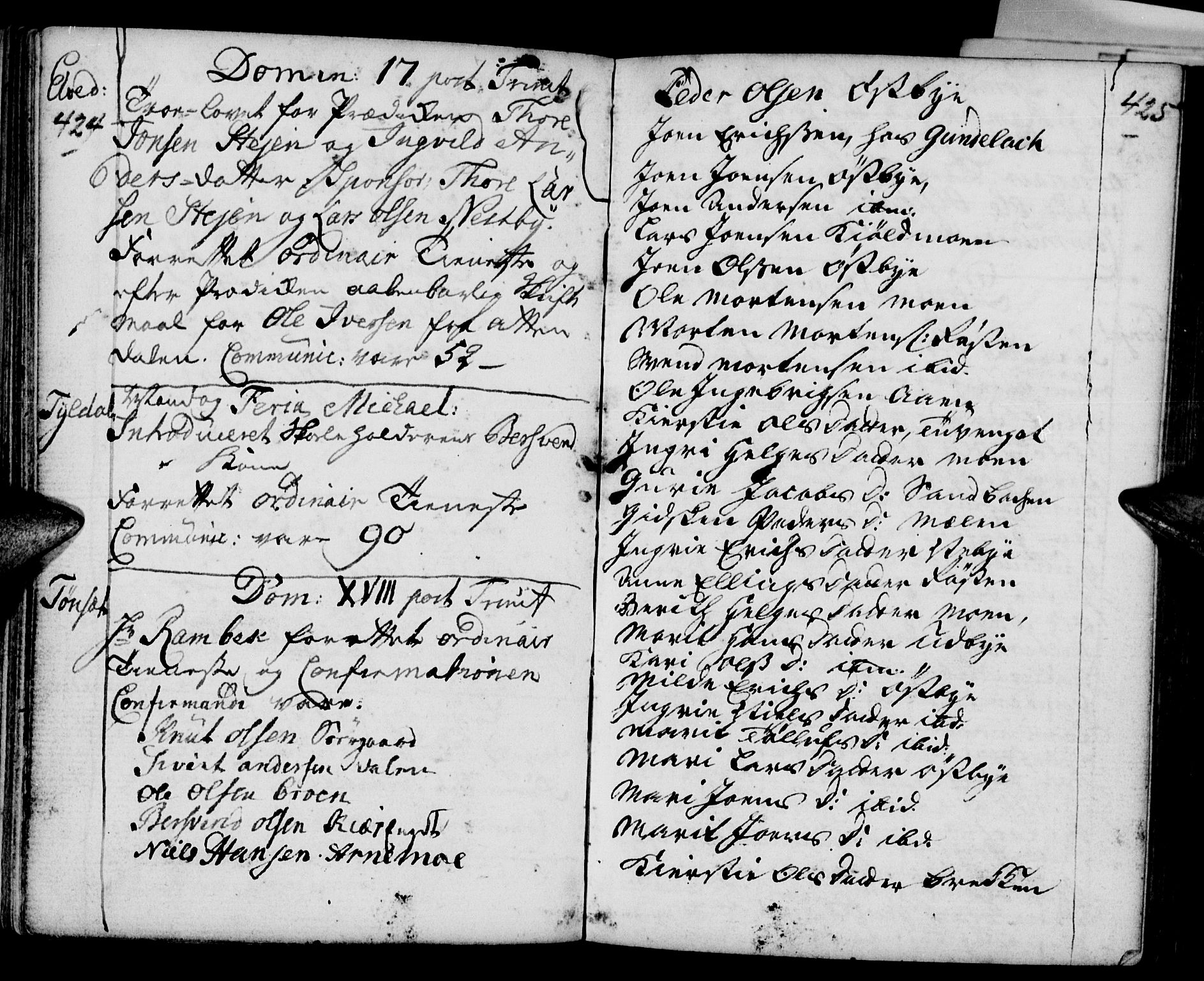 Tynset prestekontor, SAH/PREST-058/H/Ha/Haa/L0002: Parish register (official) no. 2, 1737-1767, p. 424-425