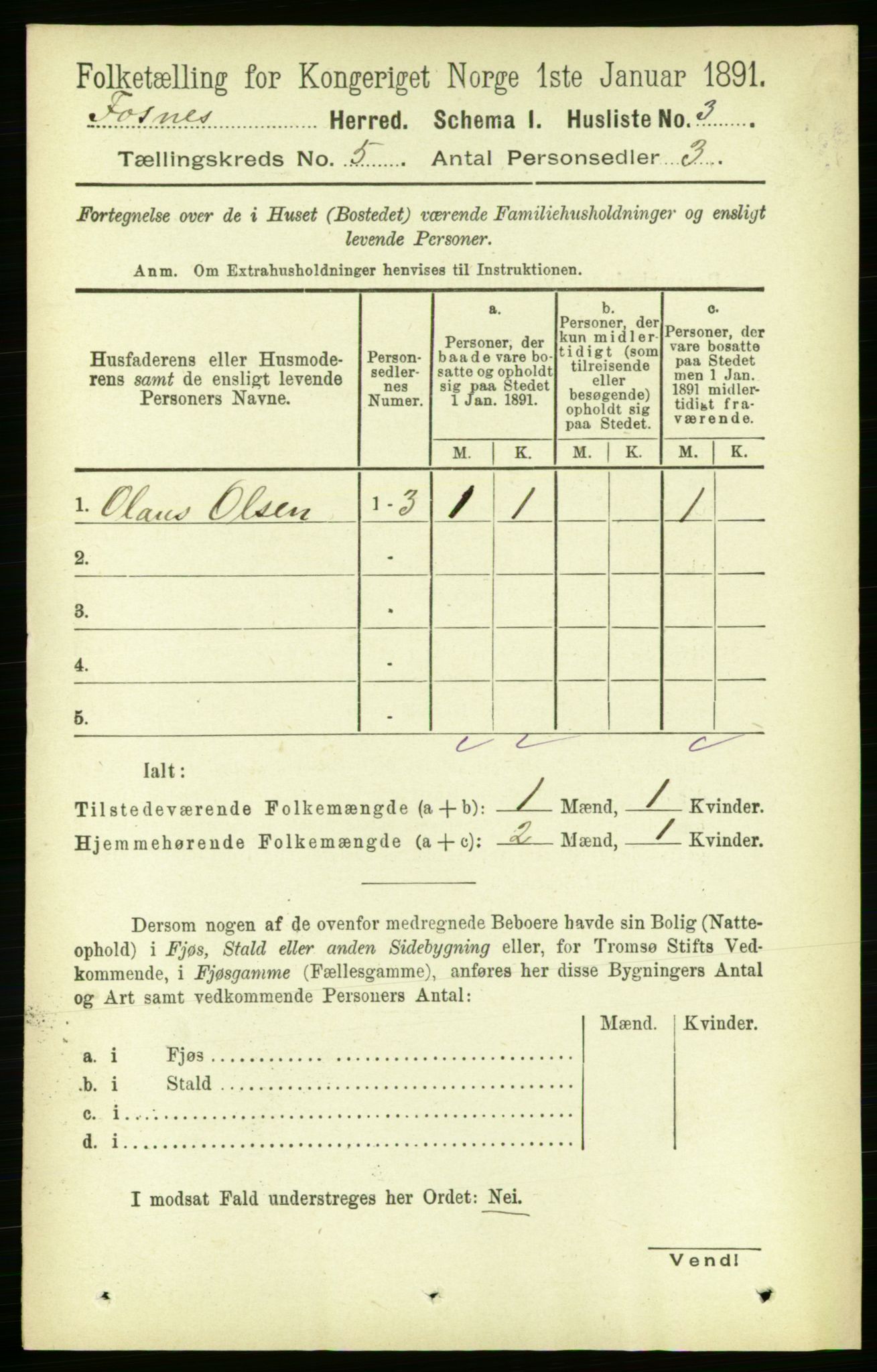 RA, 1891 census for 1748 Fosnes, 1891, p. 1895