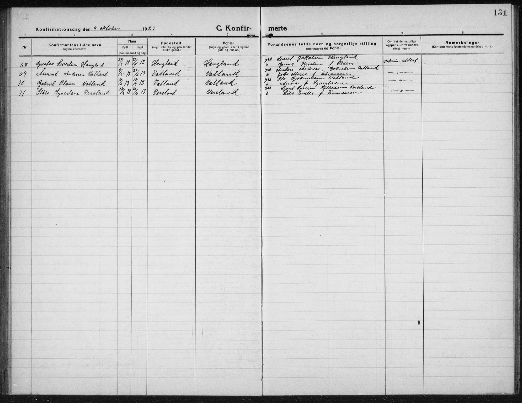 Kvinesdal sokneprestkontor, SAK/1111-0026/F/Fb/Fbb/L0004: Parish register (copy) no. B 4, 1917-1938, p. 131