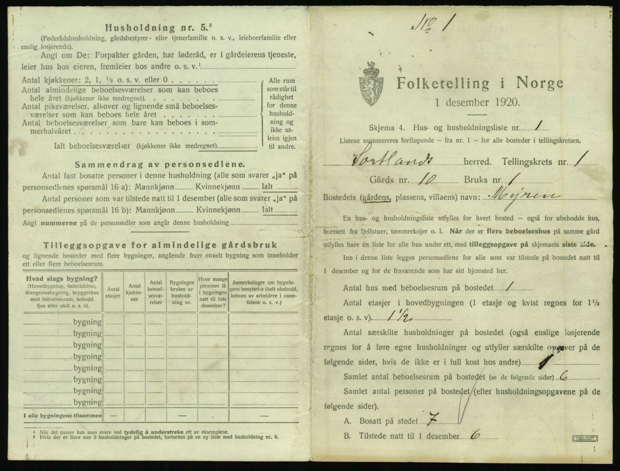 SAT, 1920 census for Sortland, 1920, p. 60