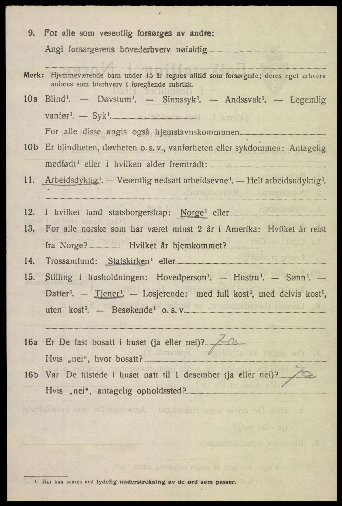 SAK, 1920 census for Vegårshei, 1920, p. 4101