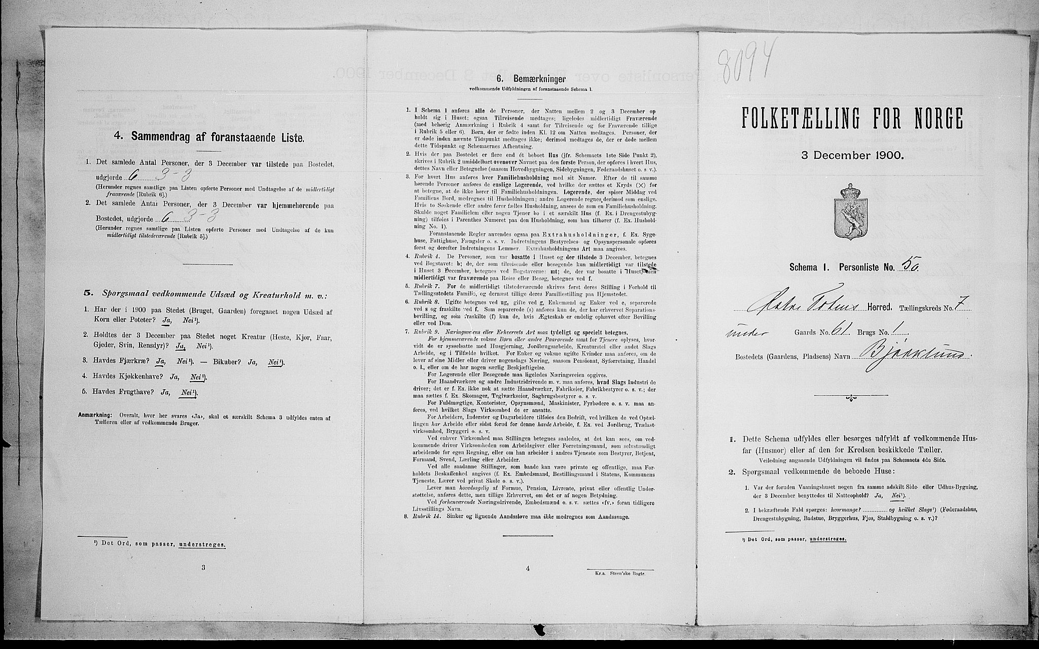 SAH, 1900 census for Østre Toten, 1900, p. 1882