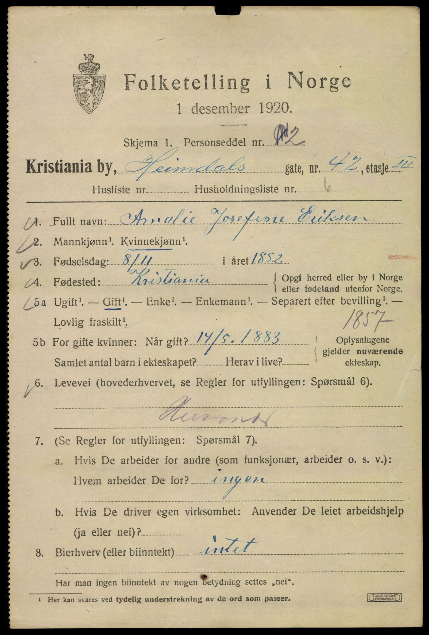 SAO, 1920 census for Kristiania, 1920, p. 282301