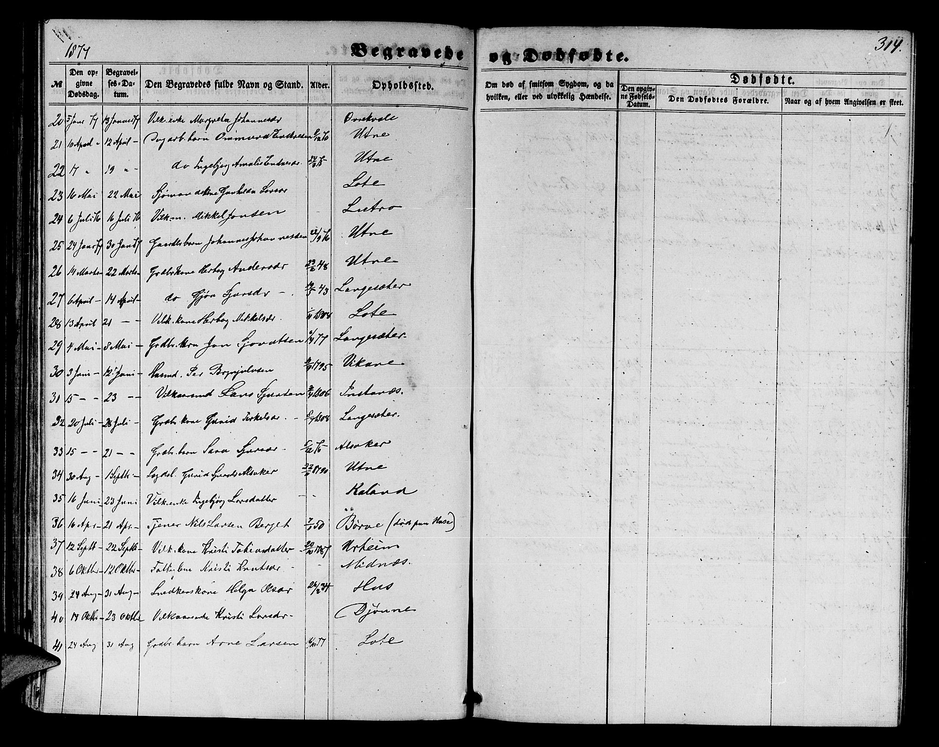 Ullensvang sokneprestembete, SAB/A-78701/H/Hab: Parish register (copy) no. E 6, 1857-1886, p. 314